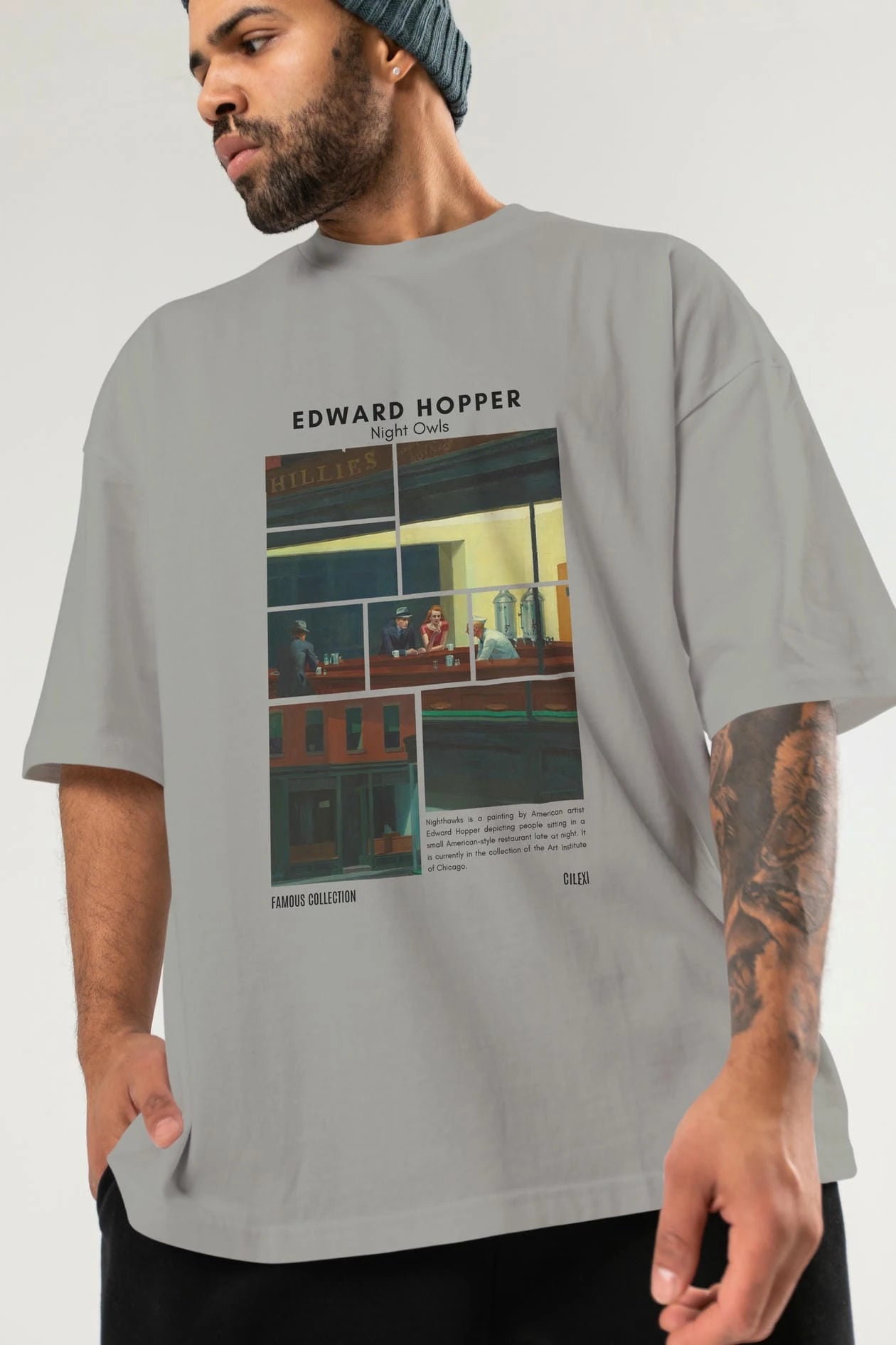 Edward Hopper Night Owls ön Baskılı Oversize t-shirt Erkek Kadın Bisiklet Yaka Pamuk tişort