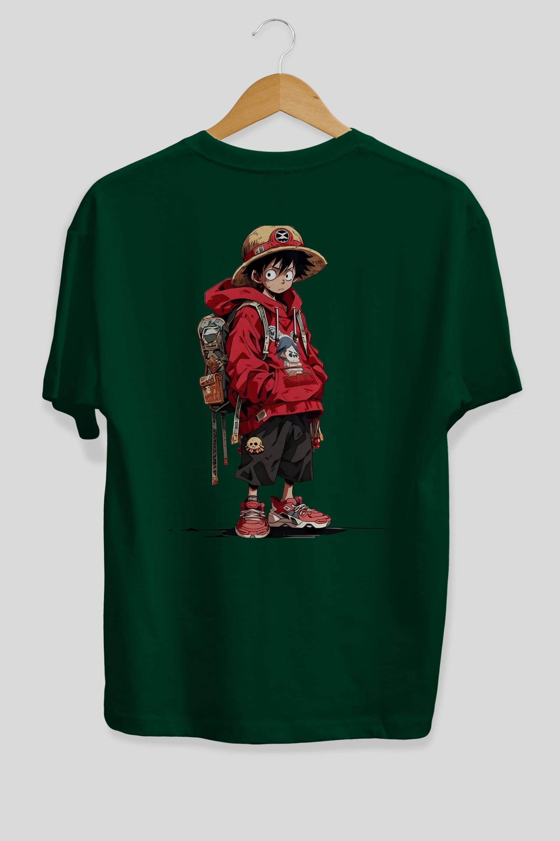 One Piece Arka Baskılı Oversize t-shirt Erkek Kadın Unisex %100 Pamuk Bisiklet Yaka tişort