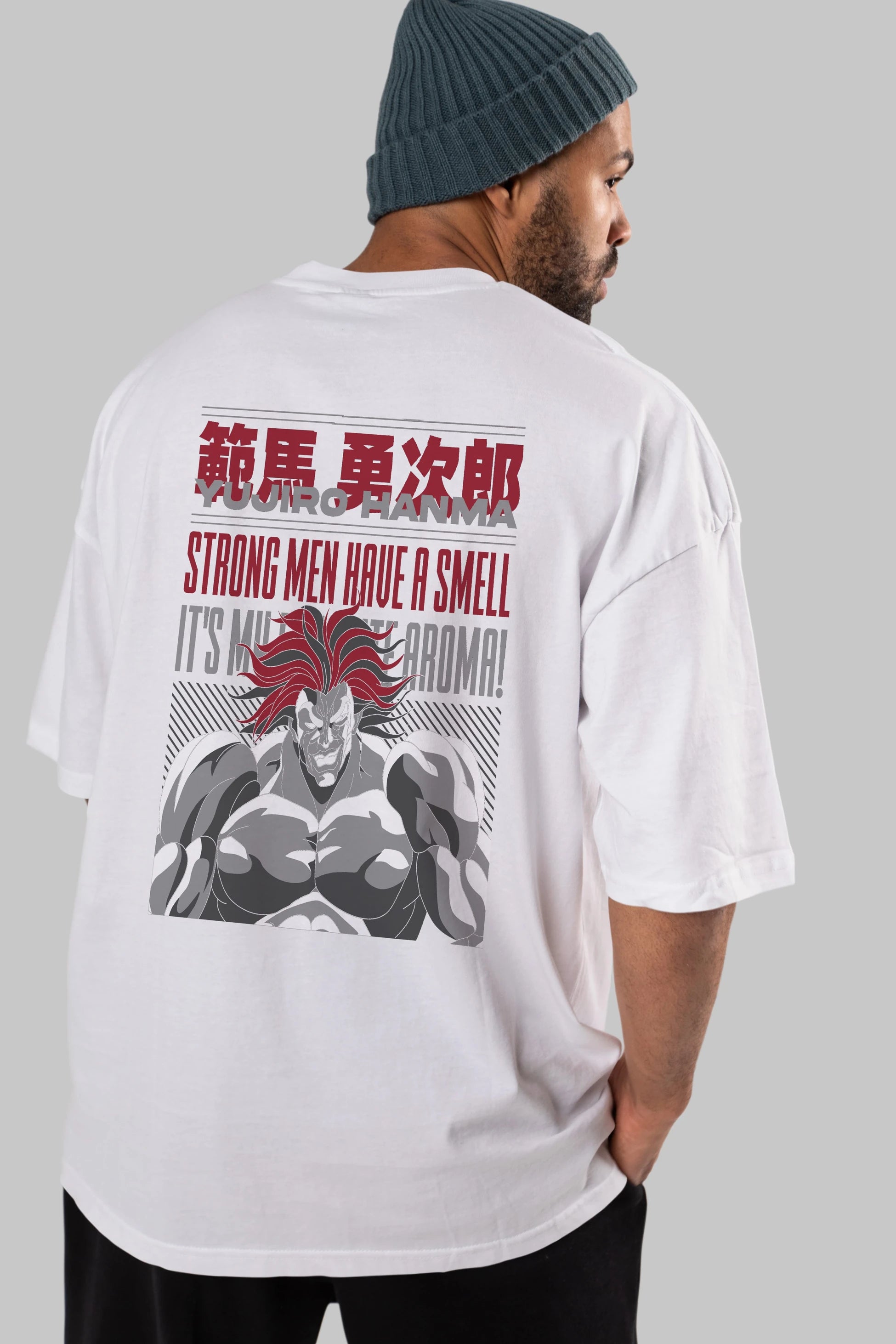 YUJIRO HANMA Anime Arka Baskılı Oversize t-shirt Erkek Kadın Unisex