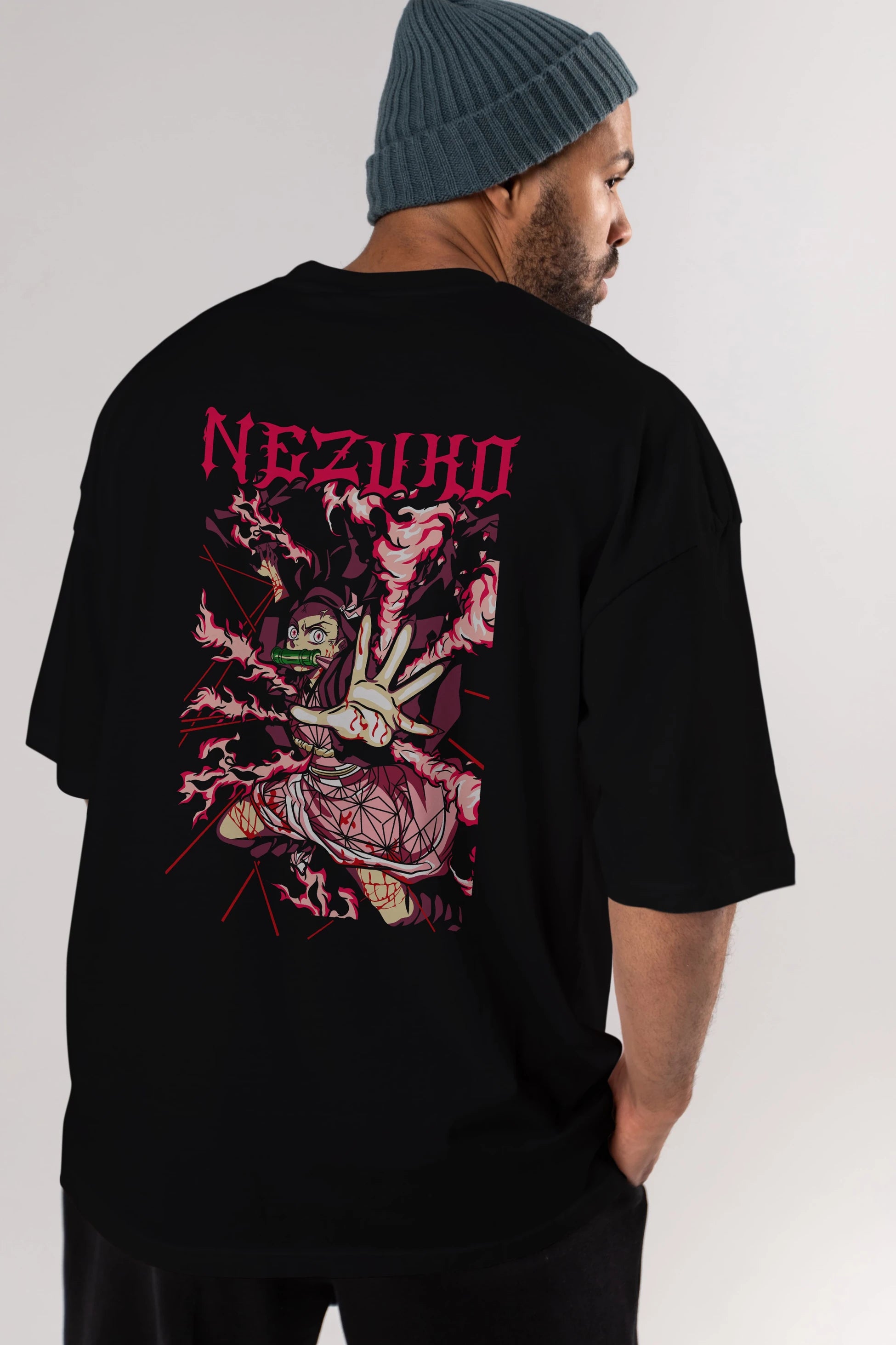 NEZUKO KAMADO Anime Arka Baskılı Oversize t-shirt Erkek Kadın Unisex