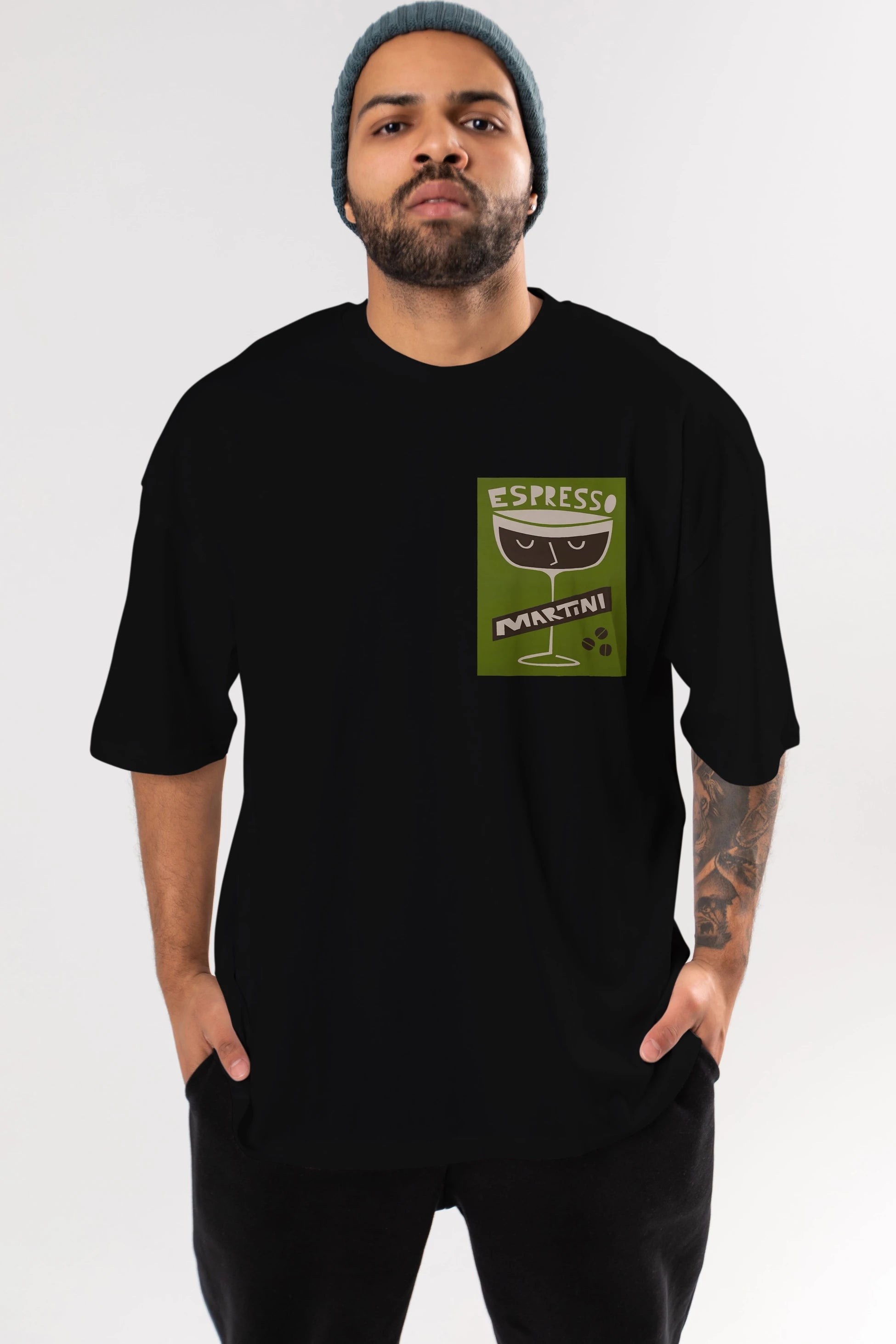 Espresso Martini 2 Ön Sol Baskılı Oversize t-shirt Erkek Kadın Unisex %100 Pamuk Bisiklet Yaka tişort
