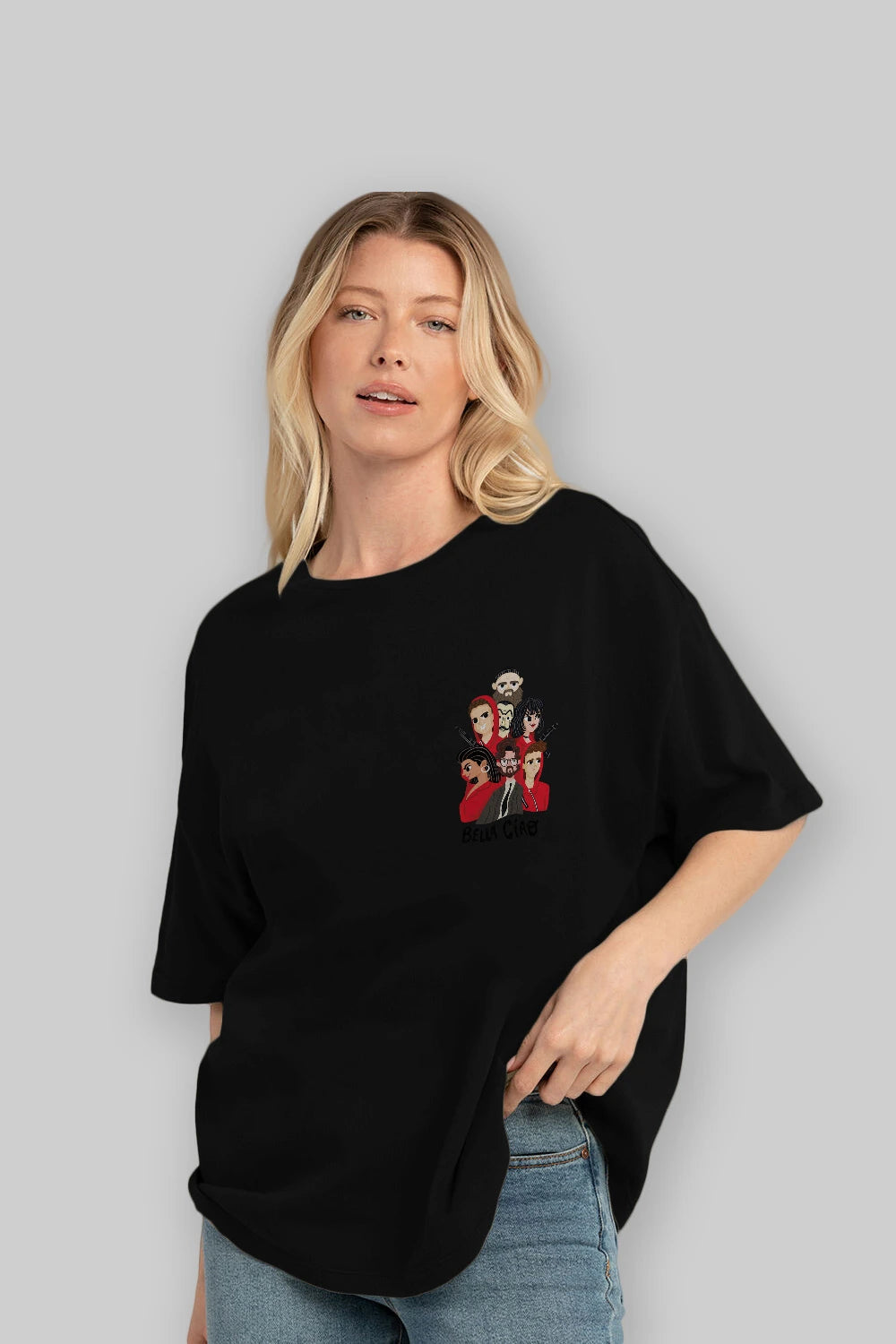 La Casa De Papel (13) Ön Sol Baskılı Oversize t-shirt Erkek Kadın Unisex %100 Pamuk Bisiklet Yaka tişort