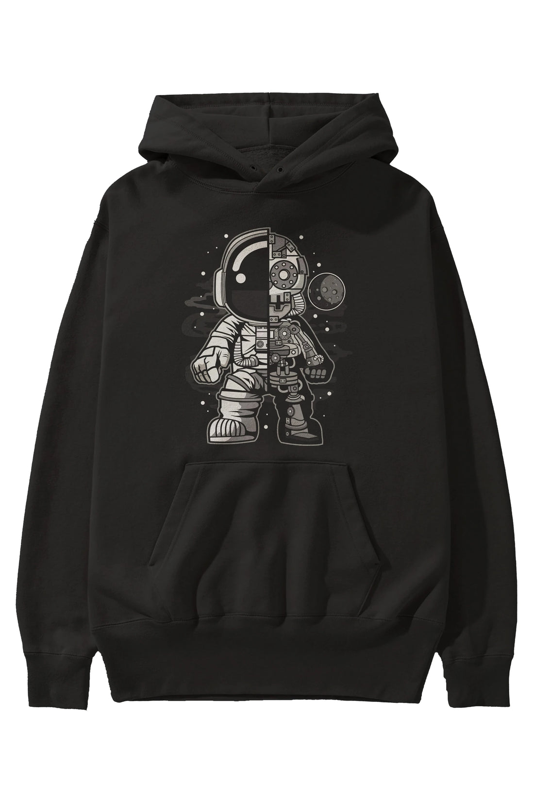 Astronaut Half Robot Ön Baskılı Hoodie Oversize Kapüşonlu Sweatshirt Erkek Kadın Unisex