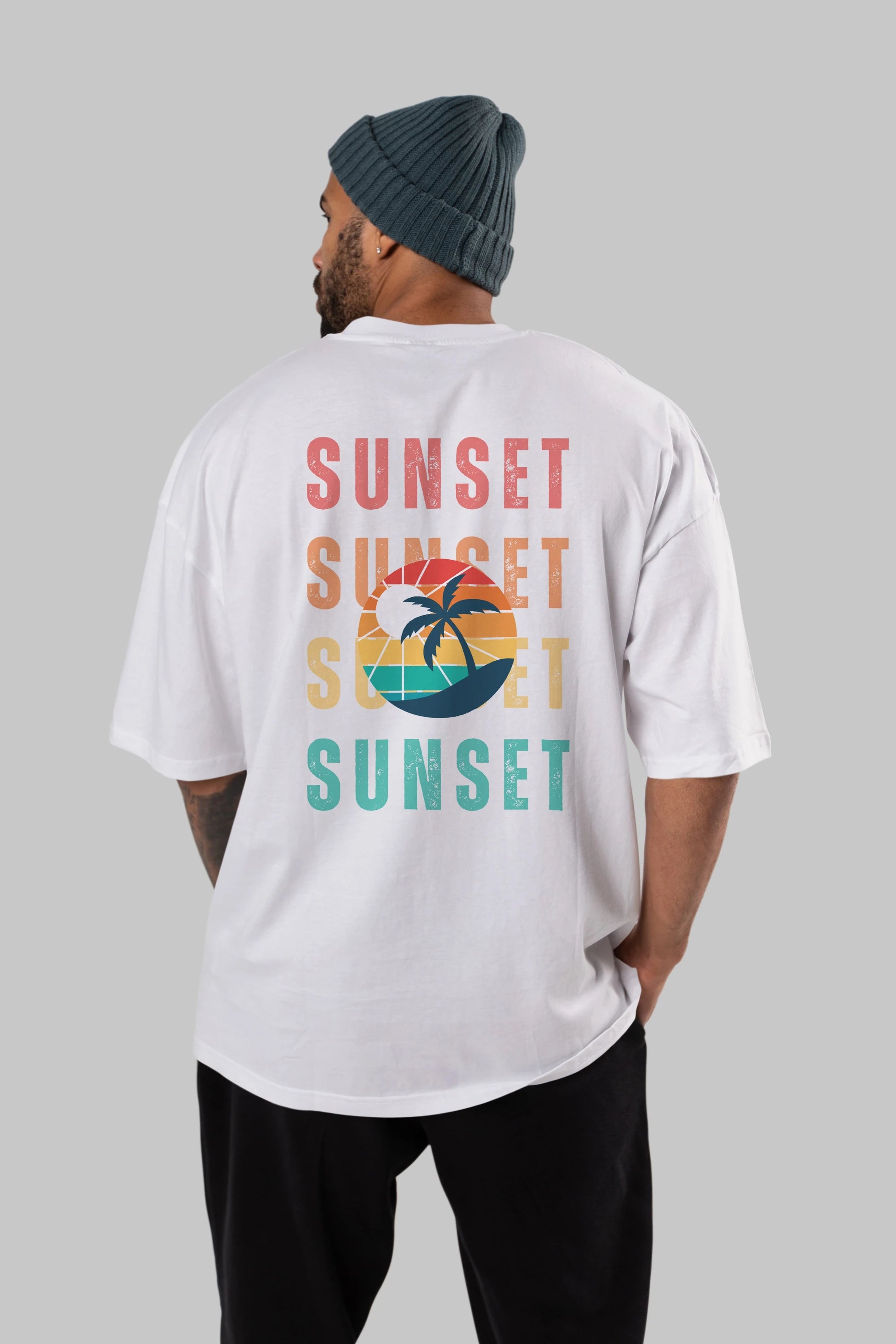 Sunset Yazılı Arka Baskılı Oversize t-shirt Erkek Kadın Unisex