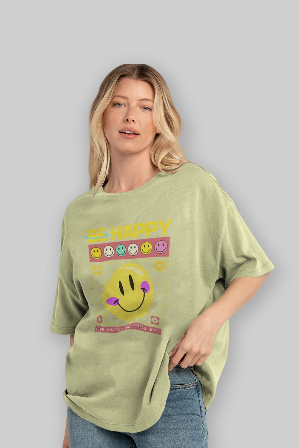 Be Happy Yazılı Ön Baskılı Oversize t-shirt Erkek Kadın Unisex