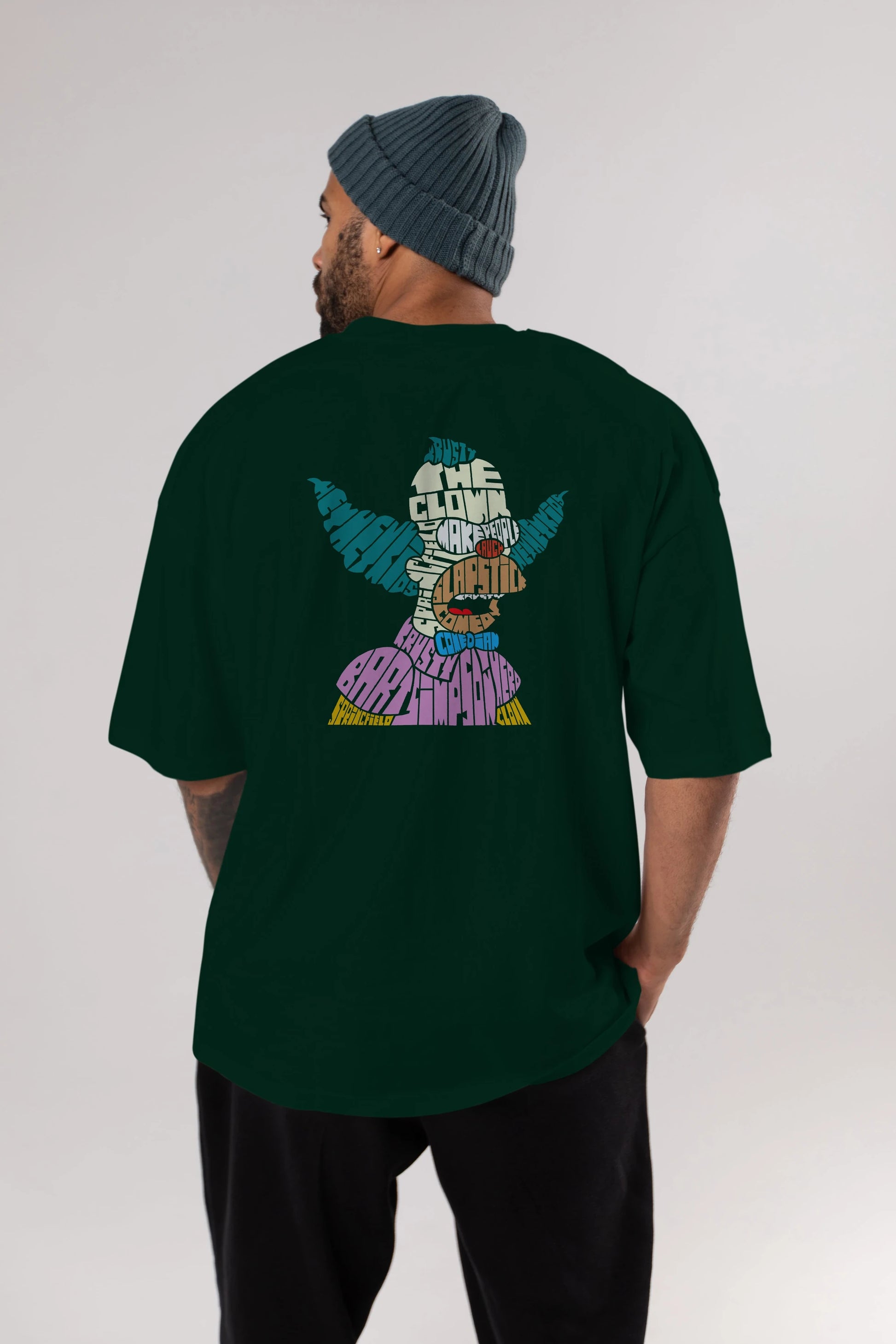 Krusty Clown Arka Baskılı Oversize t-shirt %100 pamuk Erkek Kadın Unisex