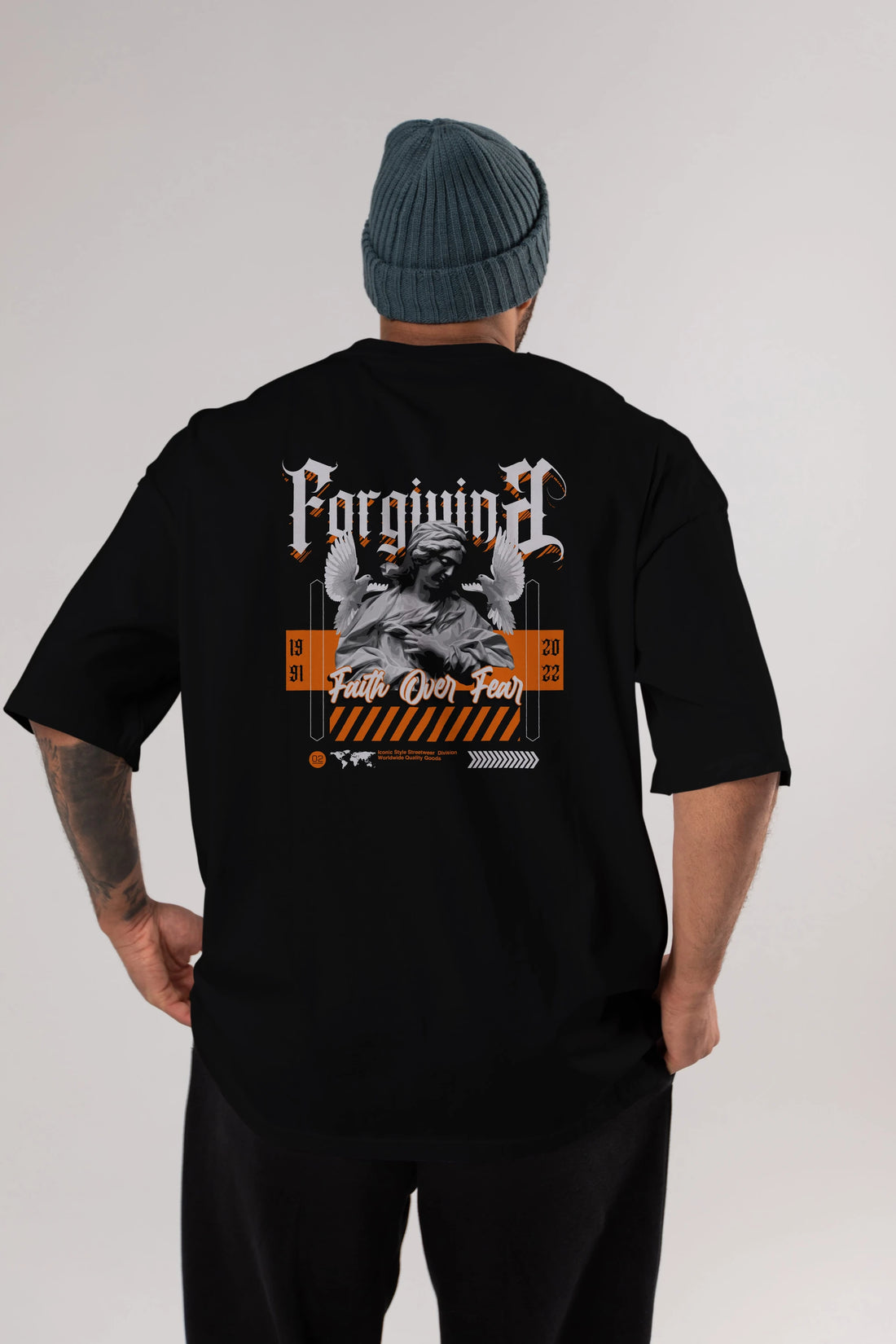 Faith Over Fear 2 Arka Baskılı Oversize t-shirt Erkek Kadın Unisex