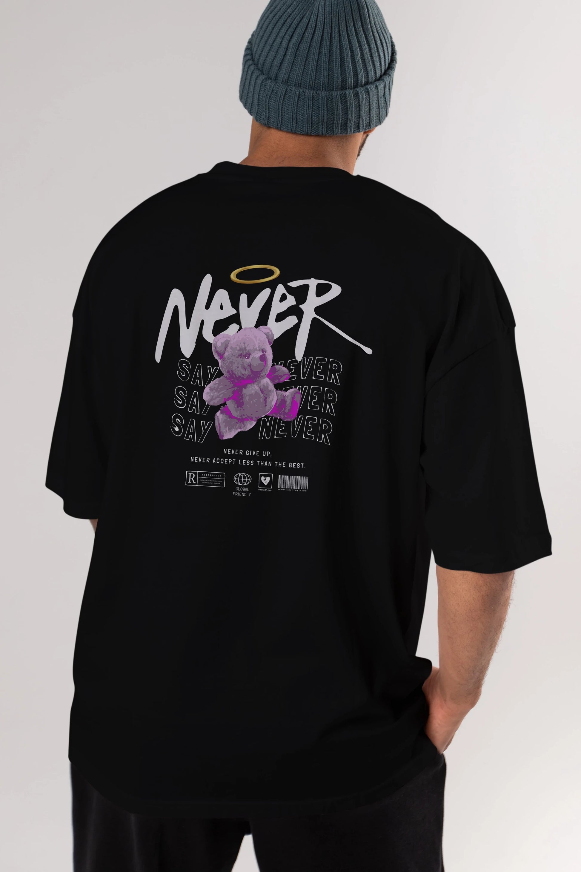 Teddy Bear Never Arka Baskılı Oversize t-shirt Erkek Kadın Unisex