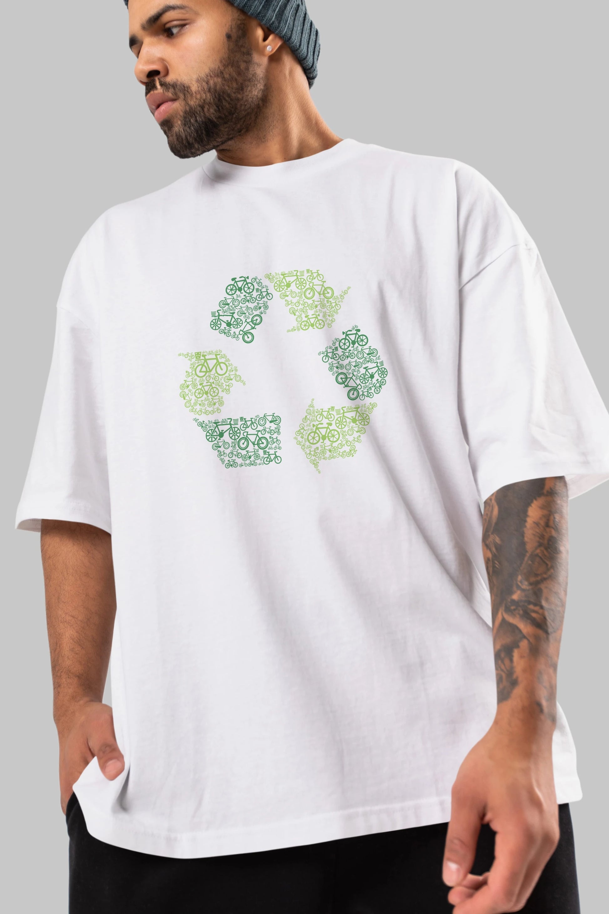 Recycling Ön Baskılı Oversize t-shirt %100 pamuk Erkek Kadın Unisex