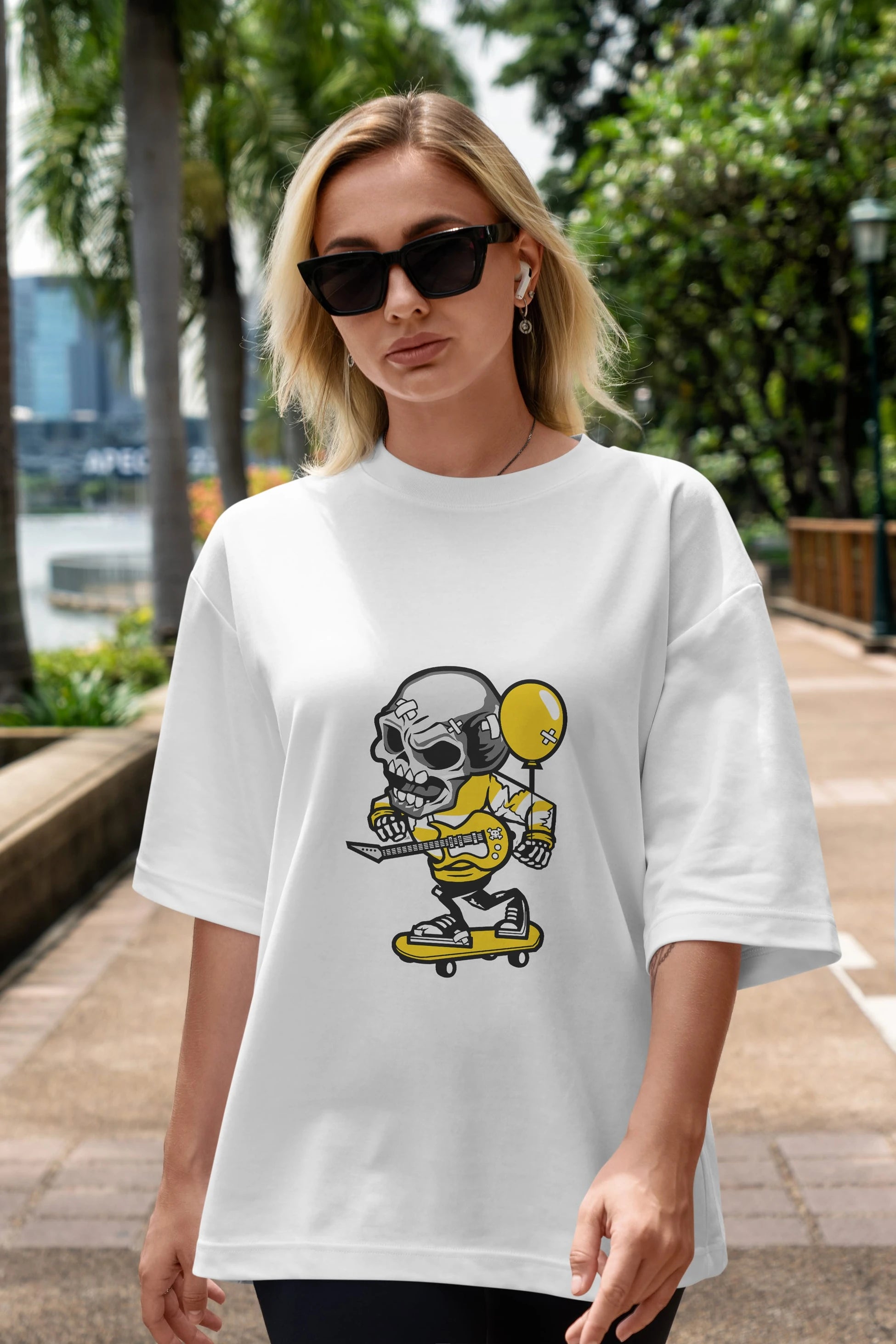 Skull Skater Ön Baskılı Oversize t-shirt Erkek Kadın Unisex %100 Pamuk tişort