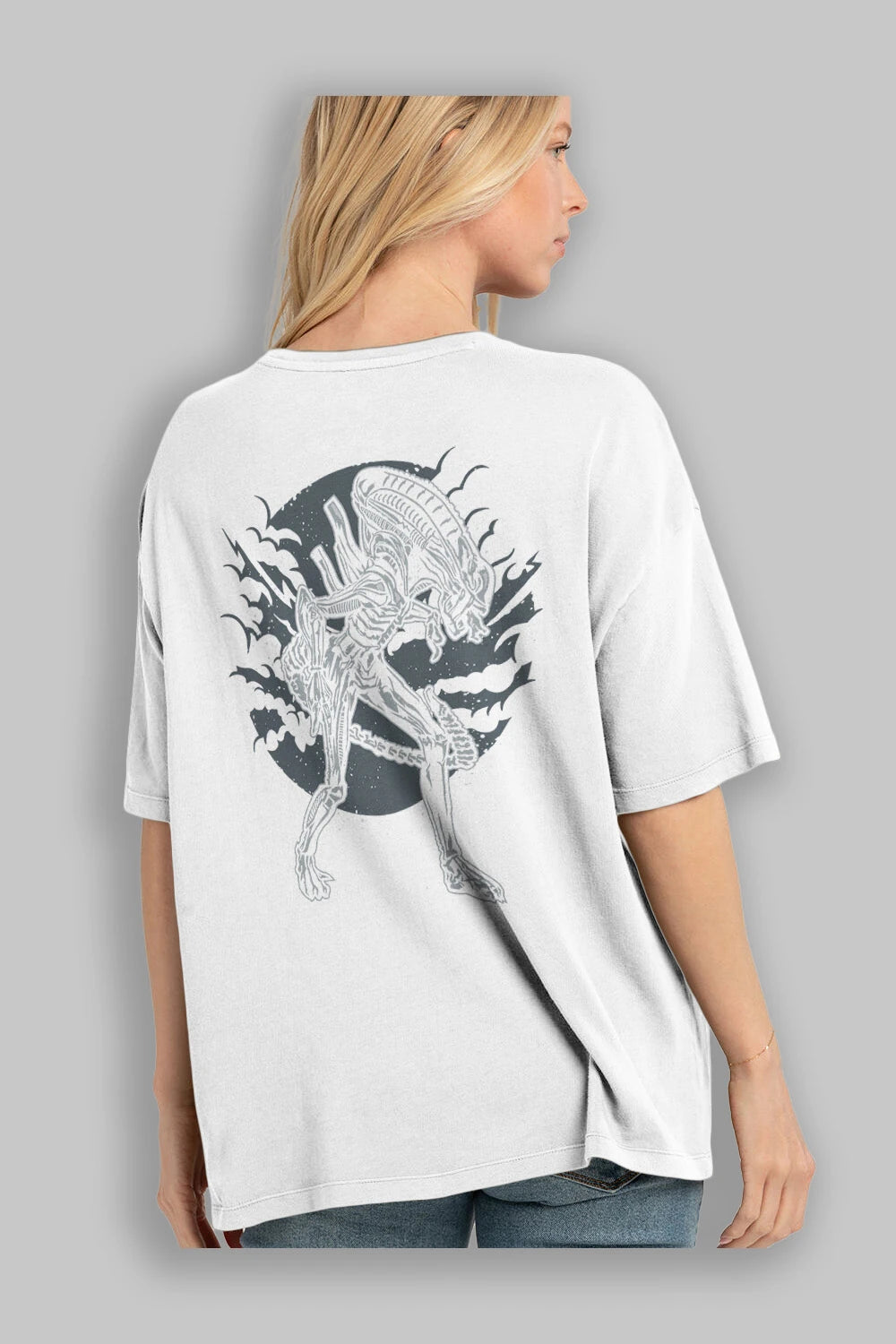 Xenomorph Arka Baskılı Oversize t-shirt Erkek Kadın Unisex %100 Pamuk