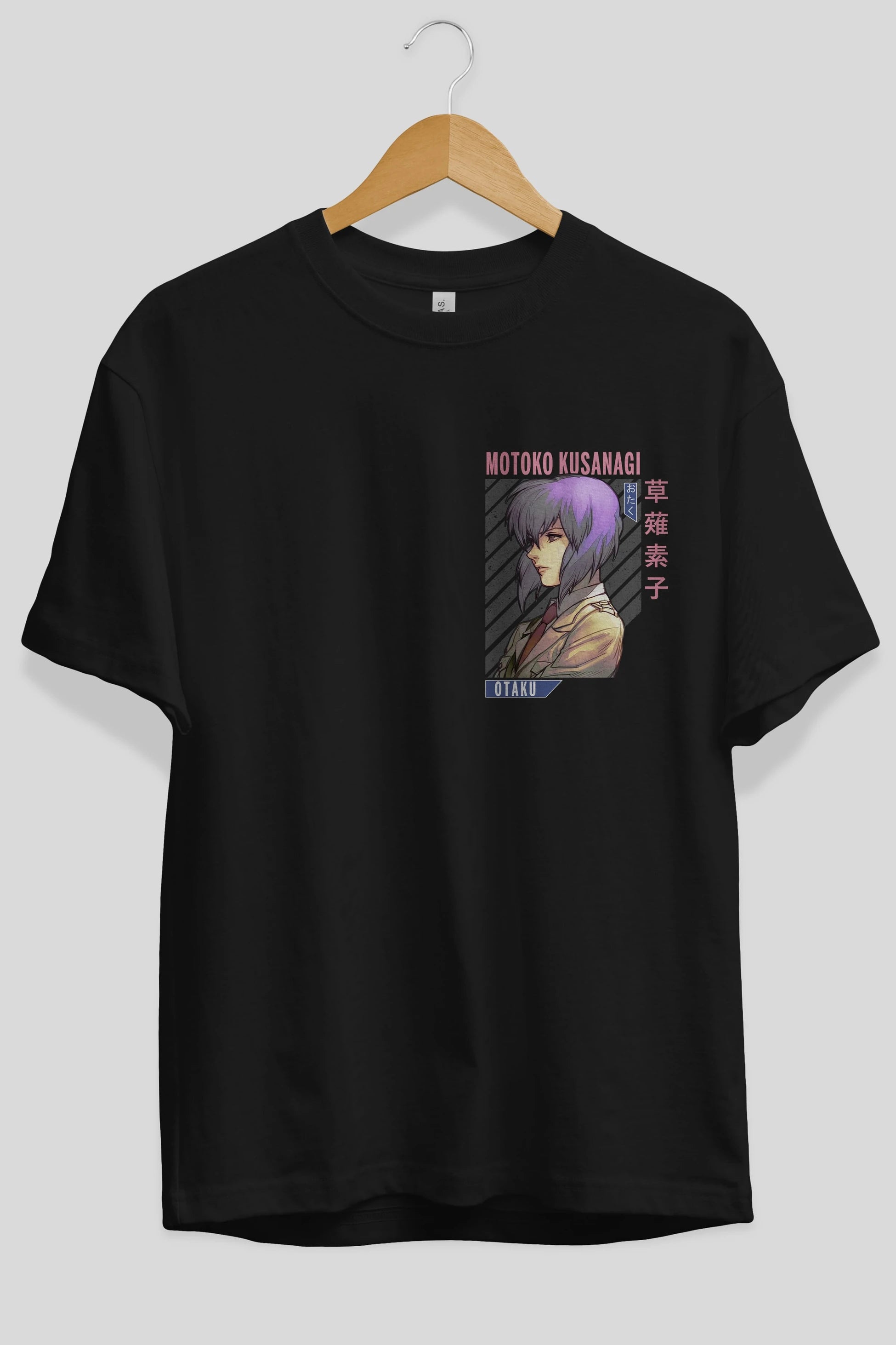 Motoko Kusanagi 4 Ön Sol Baskılı Oversize t-shirt Erkek Kadın Unisex %100 Pamuk Bisiklet Yaka tişort