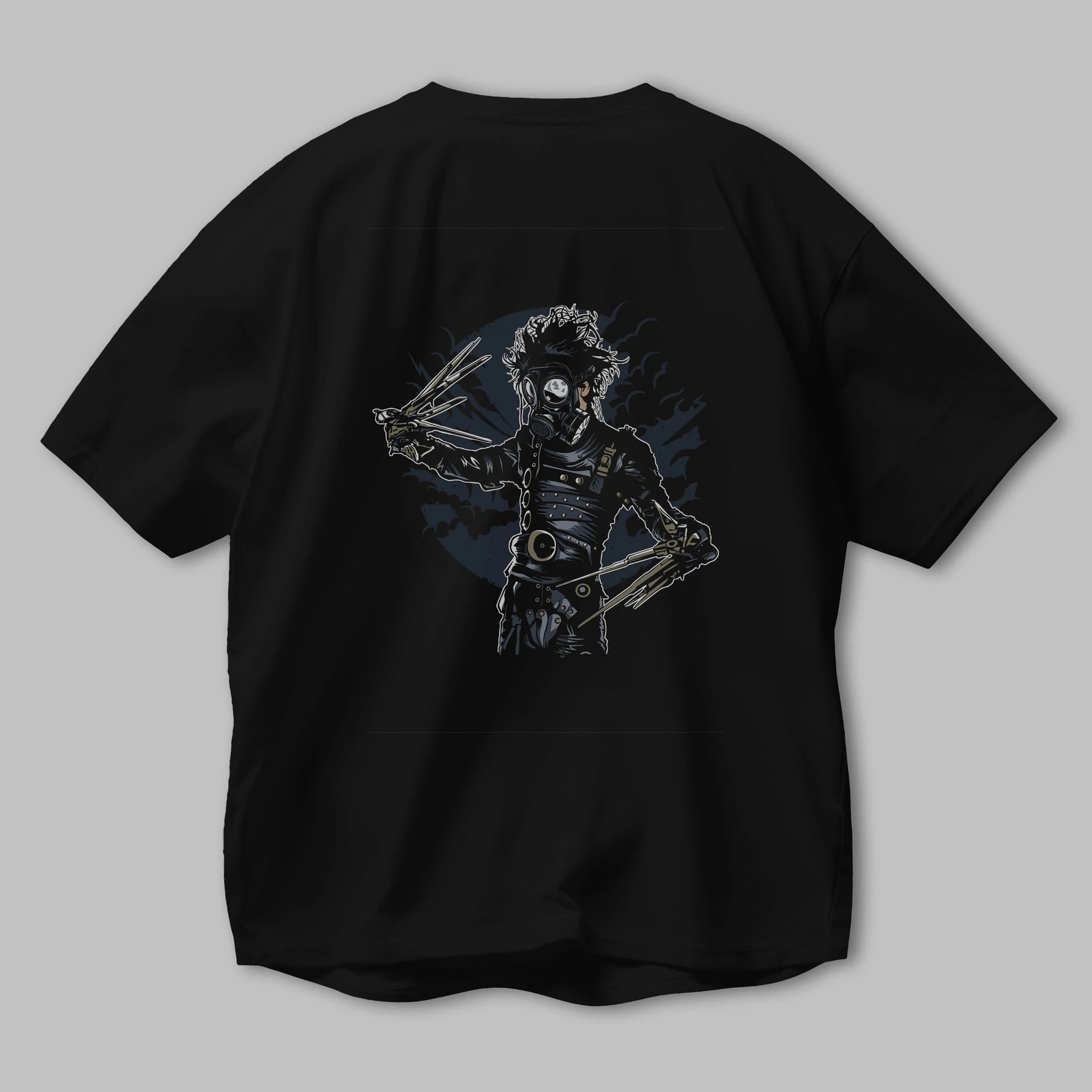 Gas Mask Scissors Arka Baskılı Oversize t-shirt Erkek Kadın Unisex %100 Pamuk
