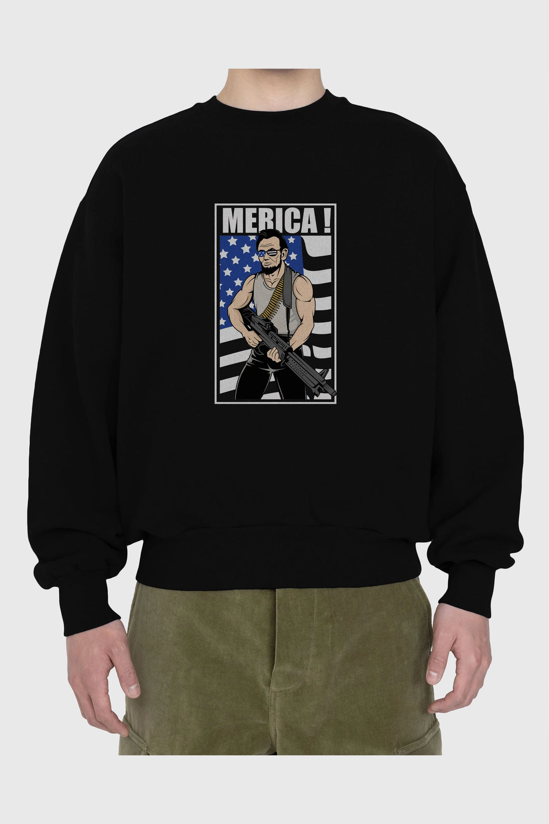 Lincoln Rambo Ön Baskılı Oversize Sweatshirt Erkek Kadın Unisex