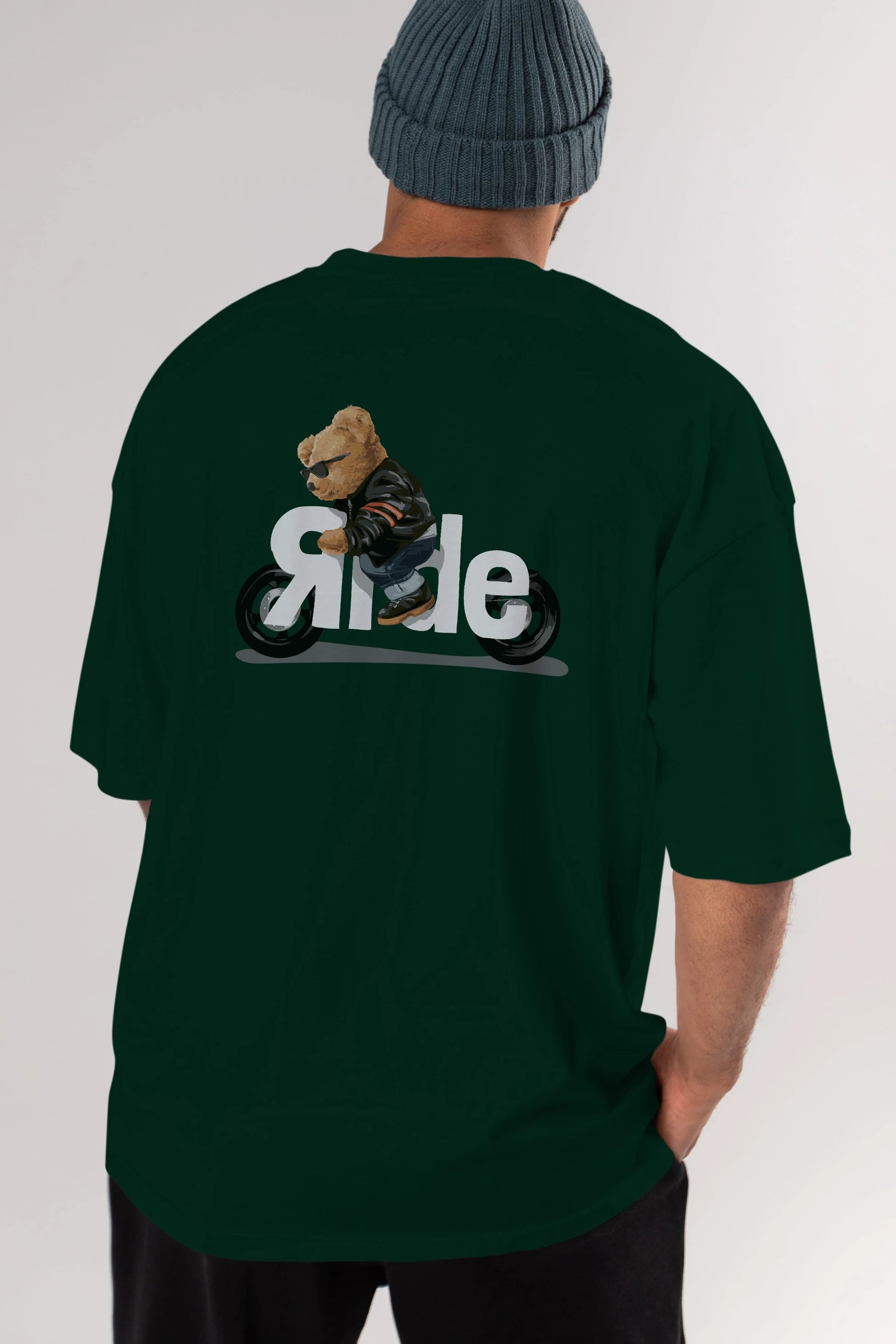 Teddy Bear Ride Arka Baskılı Oversize t-shirt Erkek Kadın Unisex %100 Pamuk