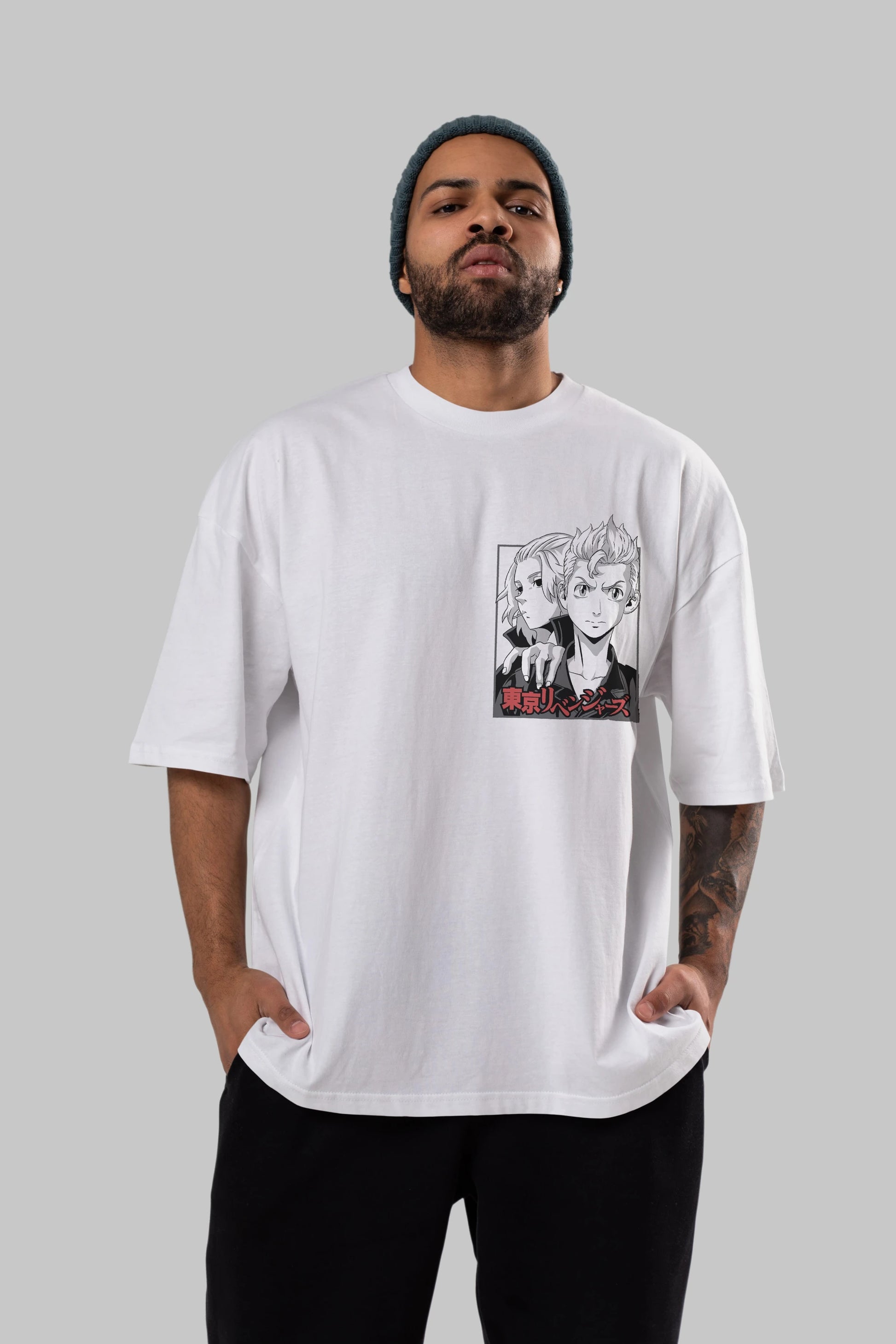 TOKYO REVENGERS Ön Sol Baskılı Oversize t-shirt Erkek Kadın Unisex %100 Pamuk Bisiklet Yaka tişort