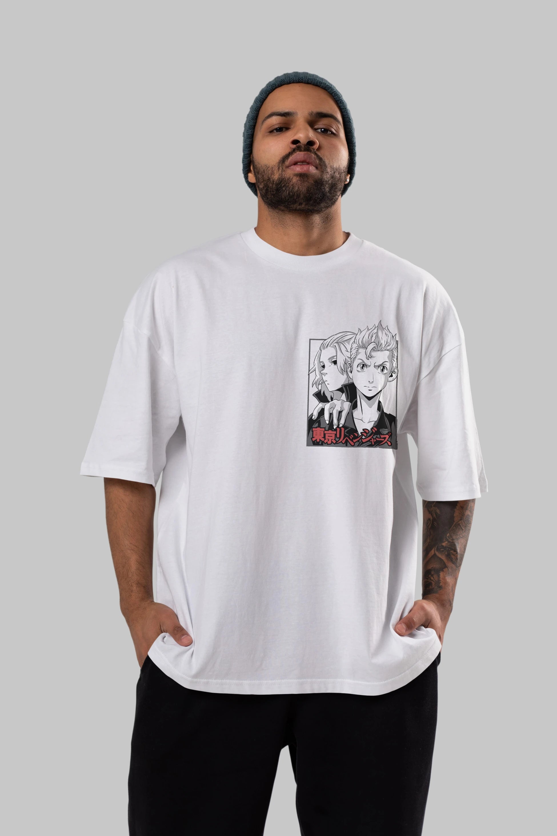 TOKYO REVENGERS Ön Sol Baskılı Oversize t-shirt Erkek Kadın Unisex %100 Pamuk Bisiklet Yaka tişort