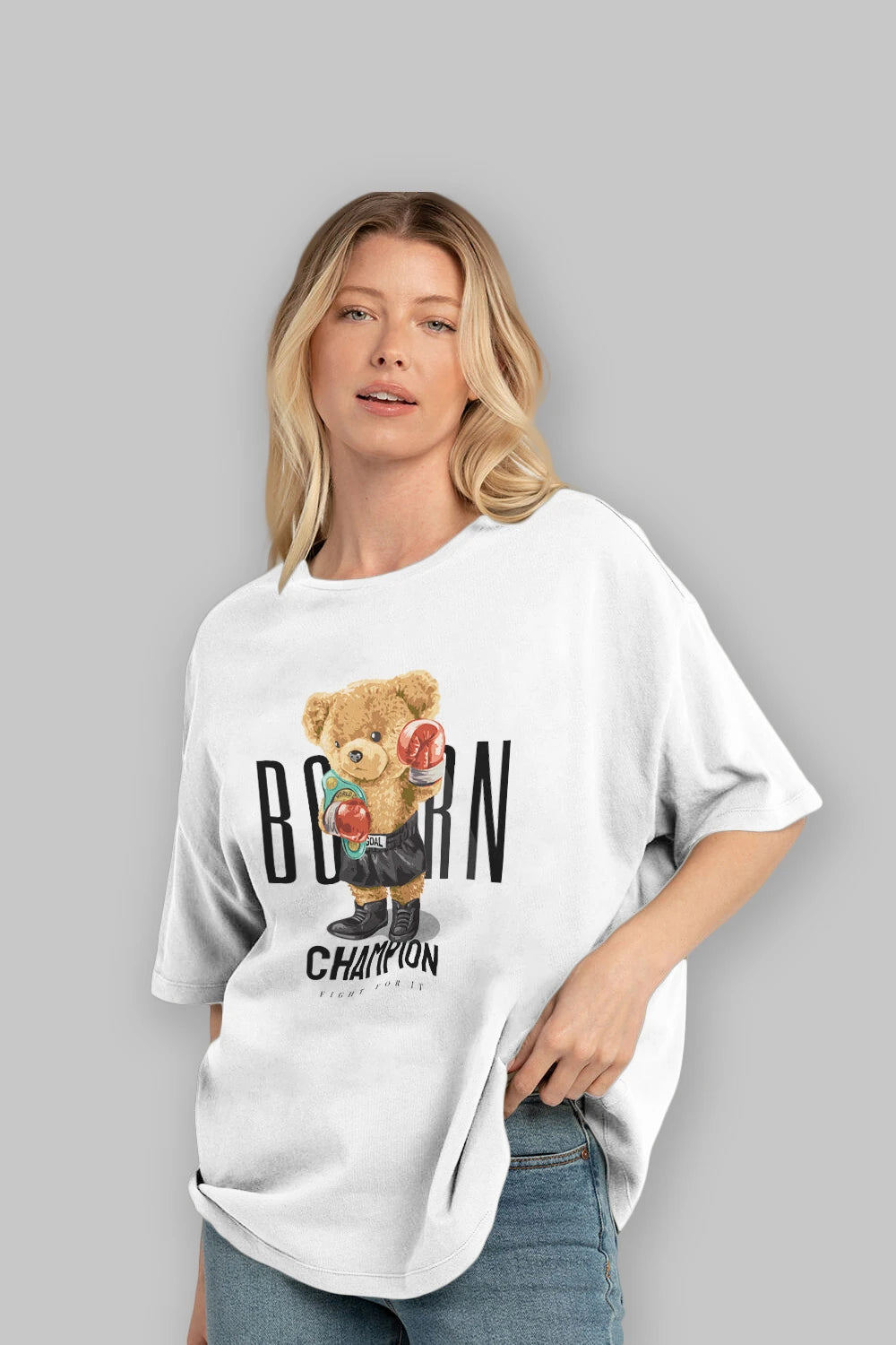 Teddy Bear Champion Ön Baskılı Oversize t-shirt Erkek Kadın Unisex %100 Pamuk