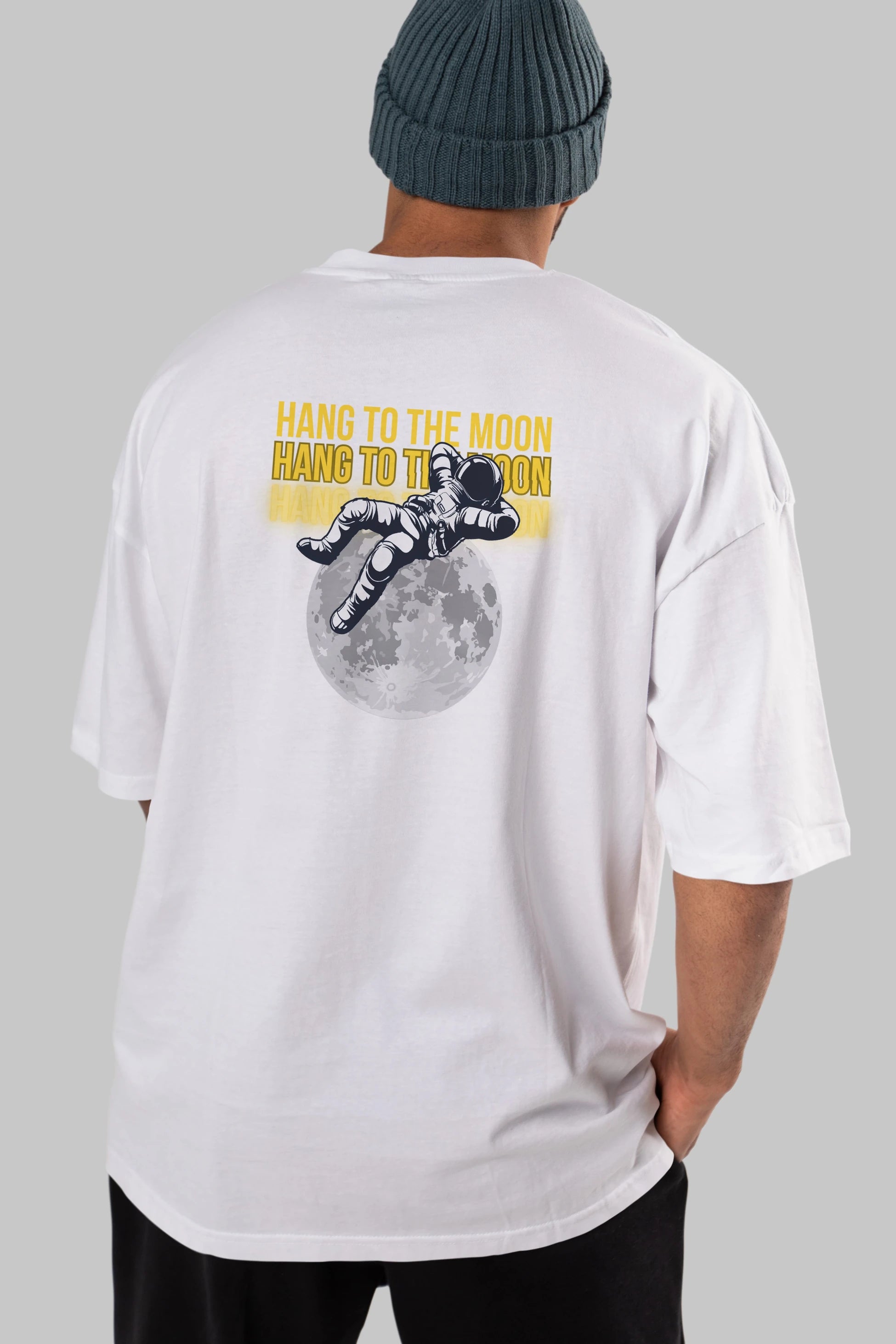 Hang to the Moon Yazılı Arka Baskılı Oversize t-shirt Erkek Kadın Unisex