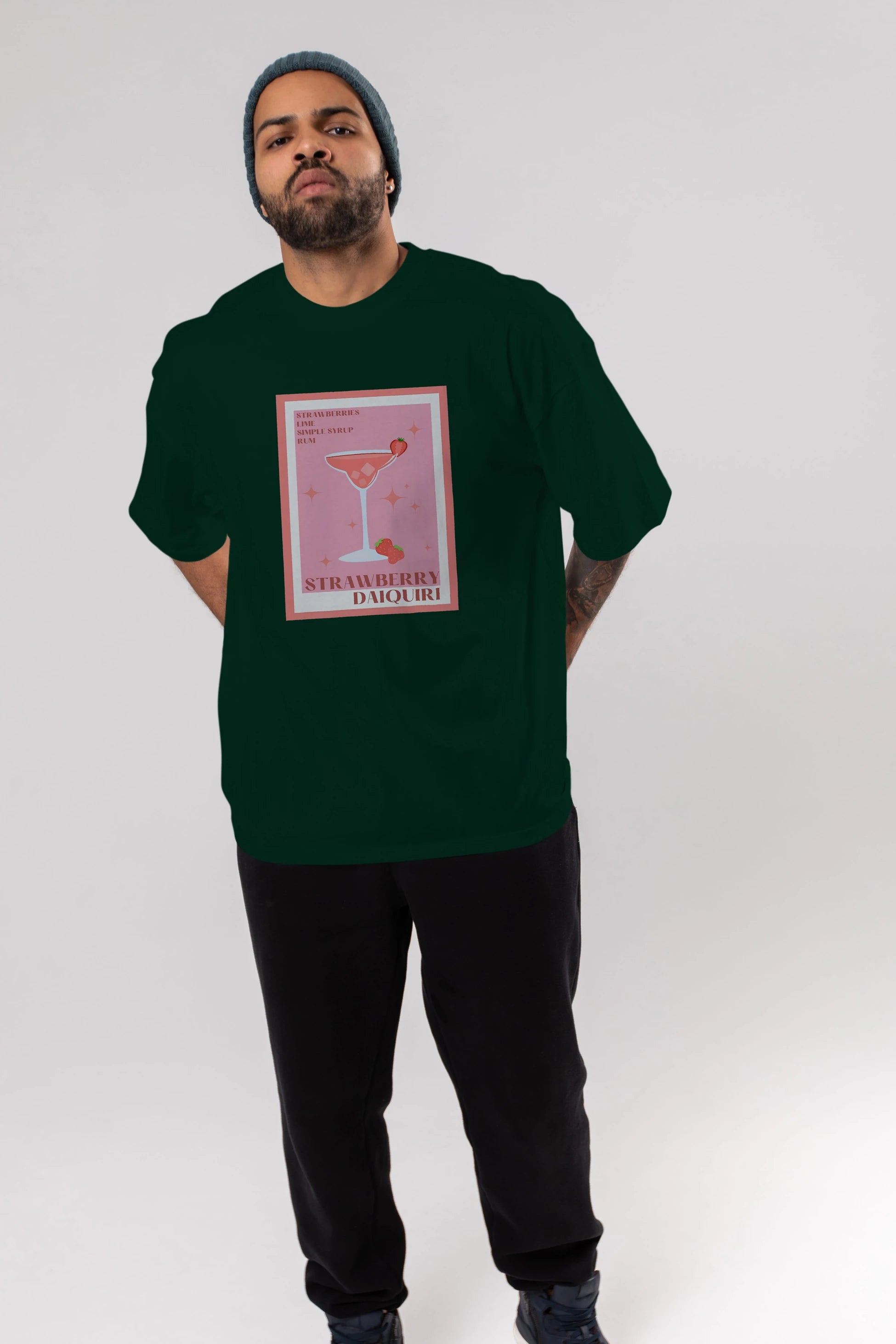 Strawberry Daiquiri Ön Baskılı Oversize t-shirt Erkek Kadın Unisex %100 Pamuk Bisiklet Yaka tişort