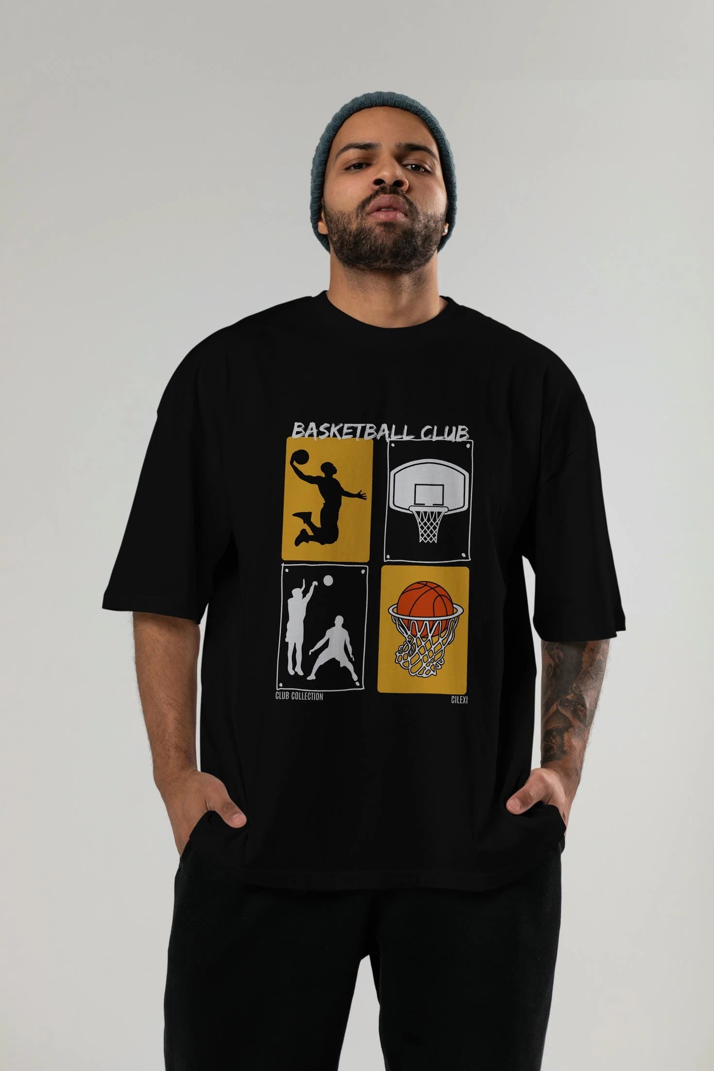 Basketball Club ön Baskılı Oversize t-shirt Erkek Kadın %100 Pamuk Bisiklet Yaka tişort