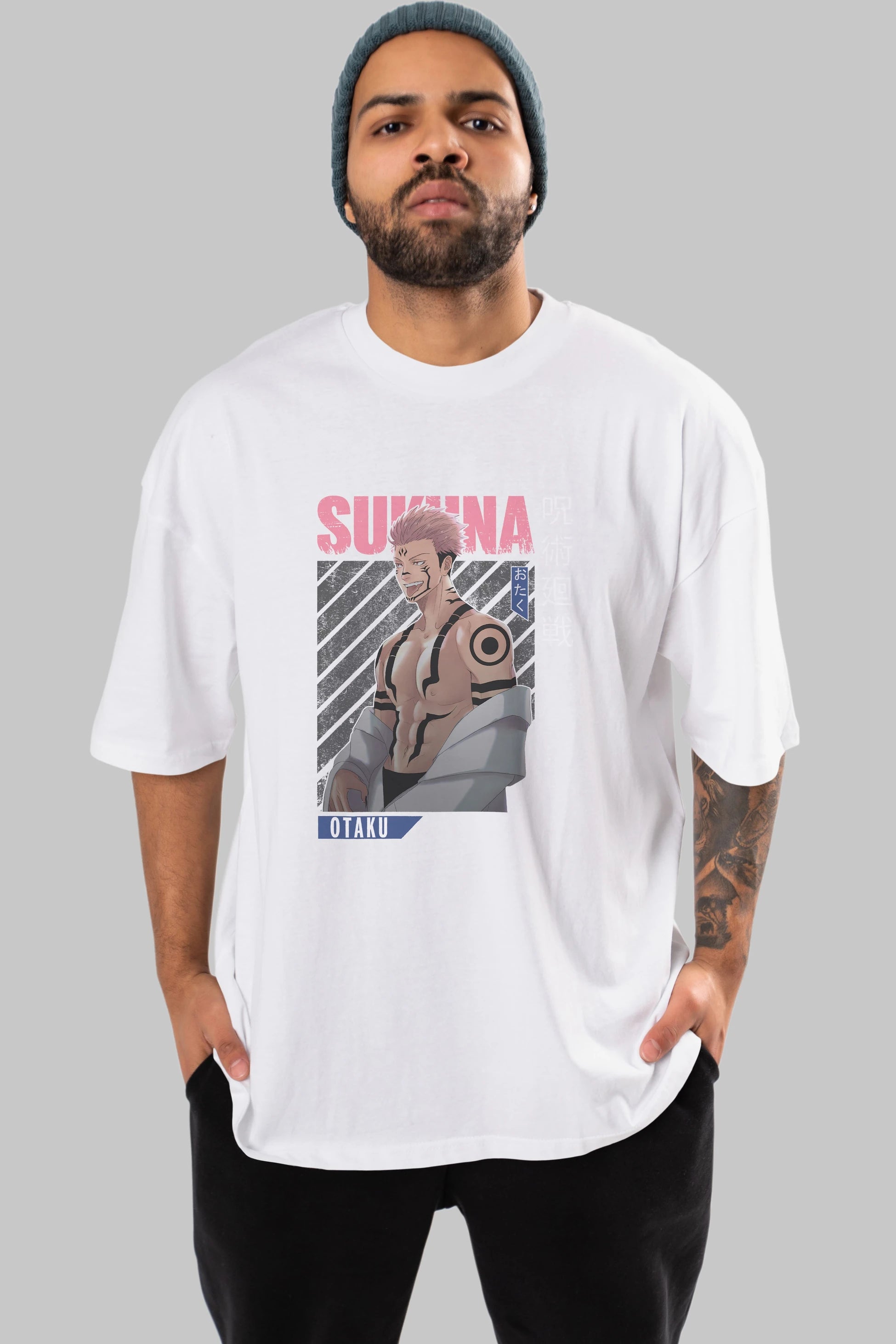 Sukuna Ryoumen Anime Ön Baskılı Oversize t-shirt %100 pamuk Erkek Kadın Unisex
