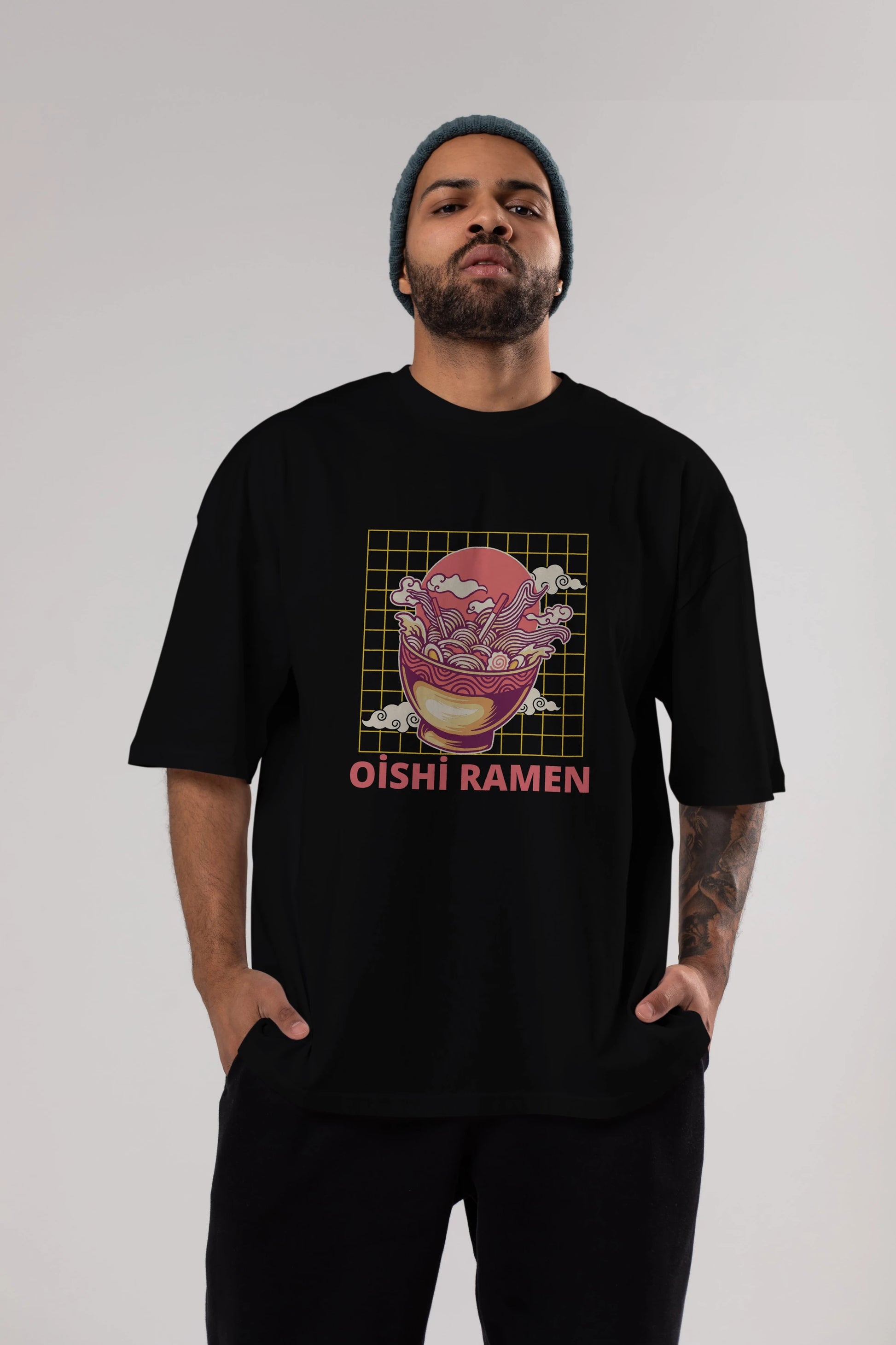 Oishi Ramen Yazılı Ön Baskılı Oversize t-shirt Erkek Kadın Unisex