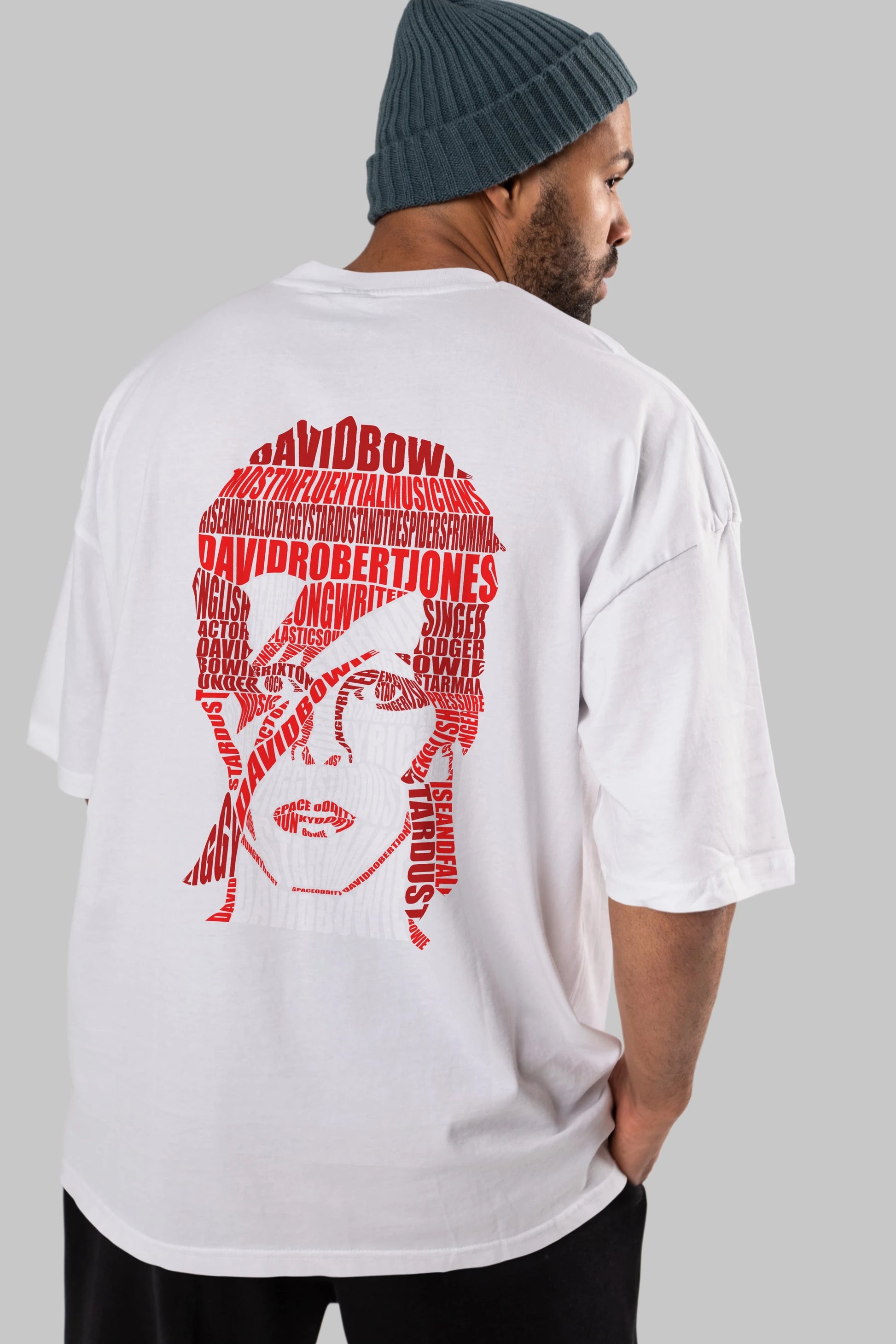 David Bowie Calligram Arka Baskılı Oversize t-shirt %100 pamuk Erkek Kadın Unisex