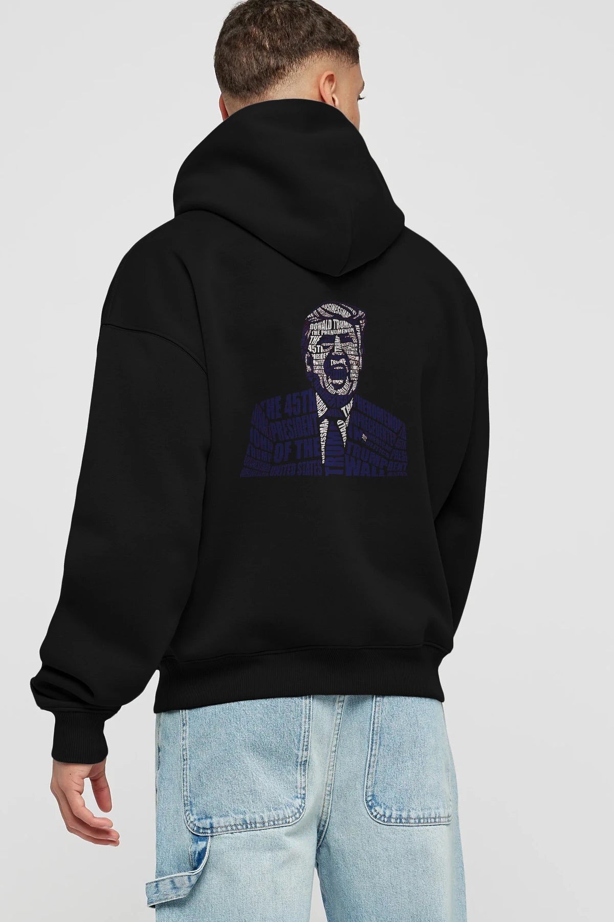 Trump Calligram Arka Baskılı Hoodie Oversize Kapüşonlu Sweatshirt Erkek Kadın Unisex