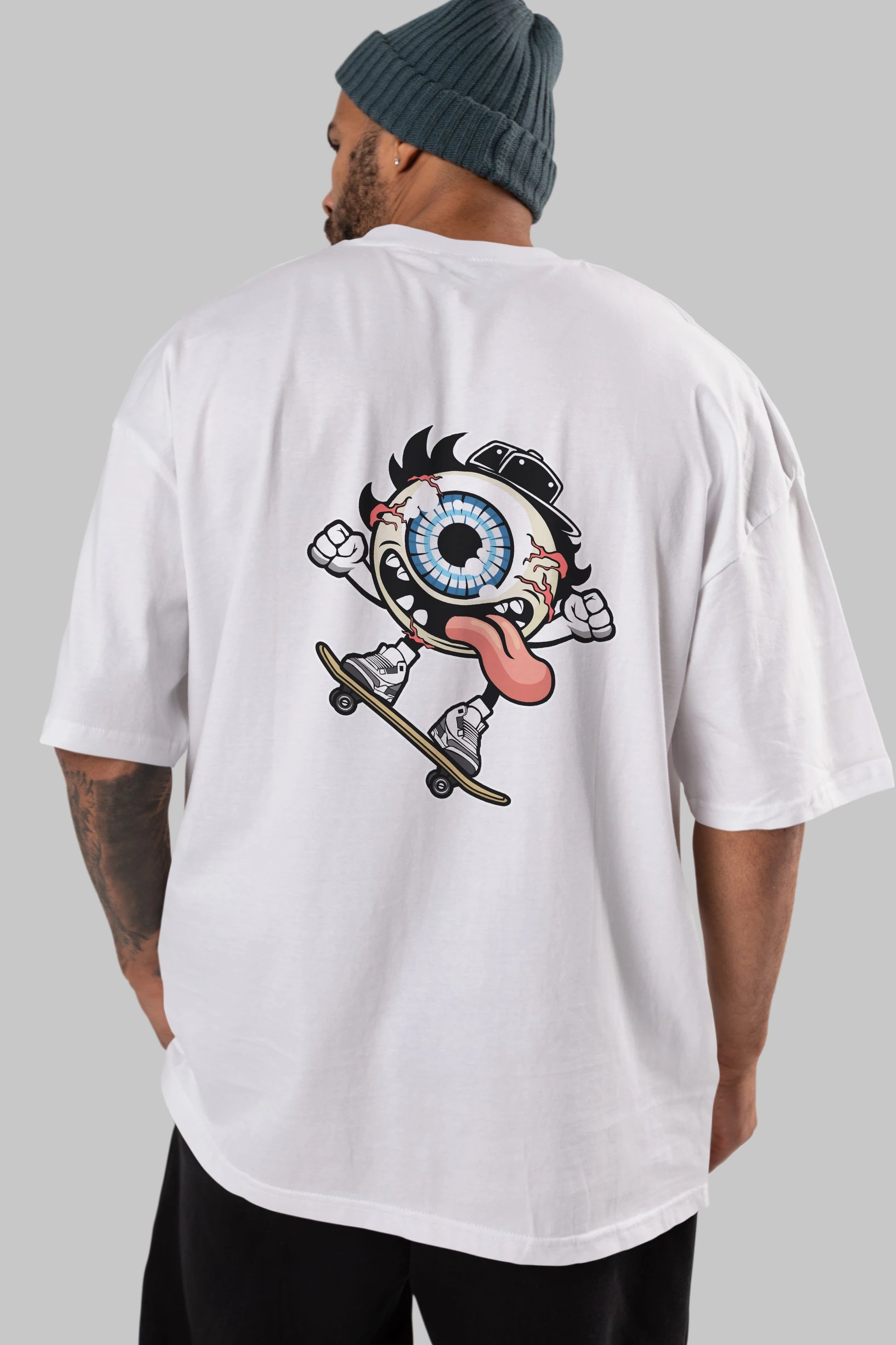 Eye Ball Skater Arka Baskılı Oversize t-shirt Erkek Kadın Unisex %100 Pamuk tişort