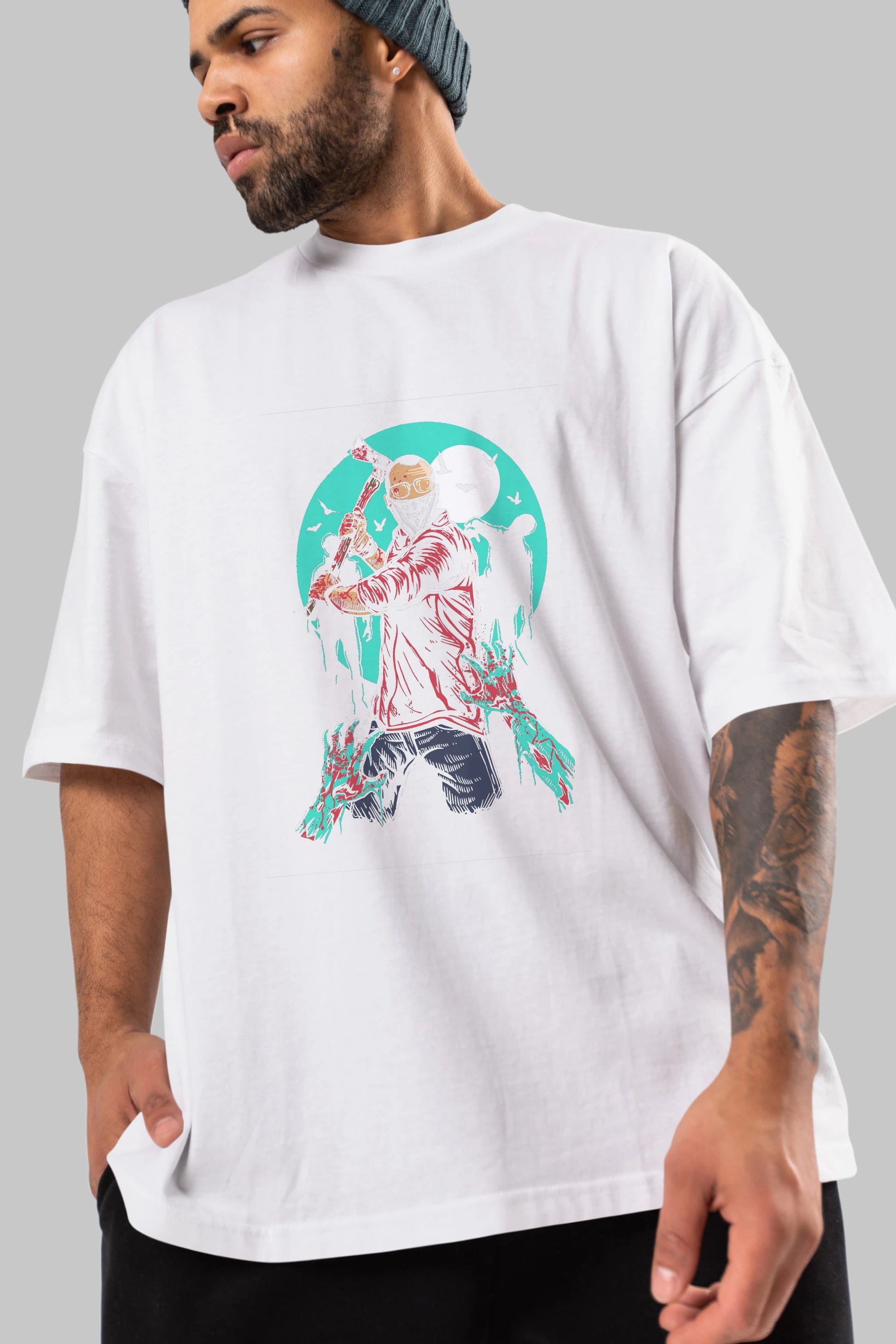 Zombie Killer Ön Baskılı Oversize t-shirt Erkek Kadın Unisex %100 Pamuk tişort