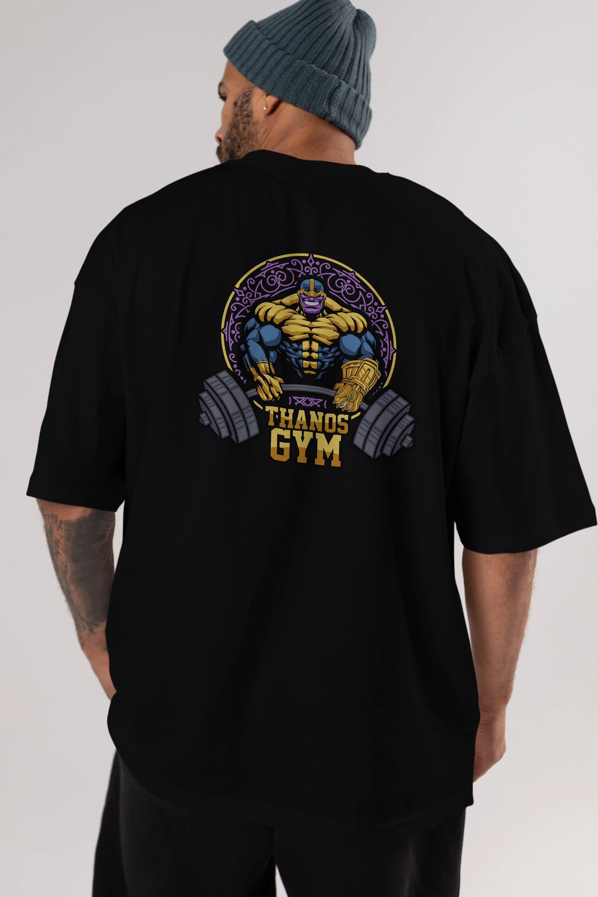Thanos GYM Arka Baskılı Oversize t-shirt Erkek Kadın Unisex %100 Pamuk Bisiklet Yaka tişort