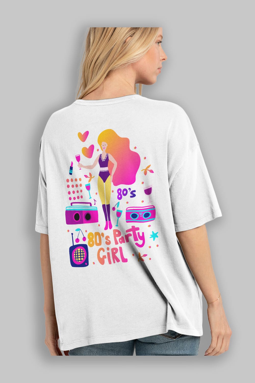 Retro Girl Party Arka Baskılı Oversize t-shirt Erkek Kadın Unisex