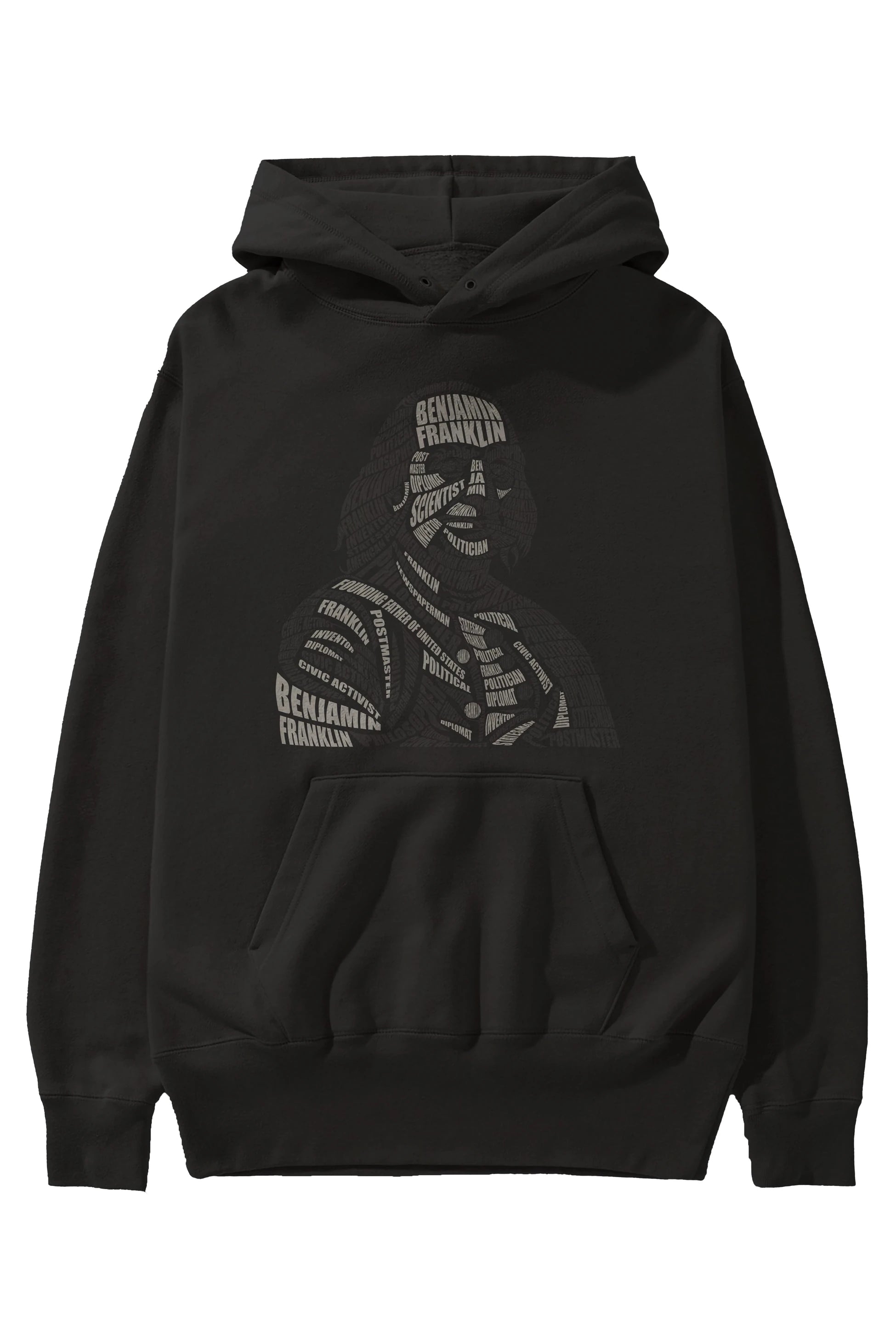 Benjamin Franklin Calligram Ön Baskılı Hoodie Oversize Kapüşonlu Sweatshirt Erkek Kadın Unisex