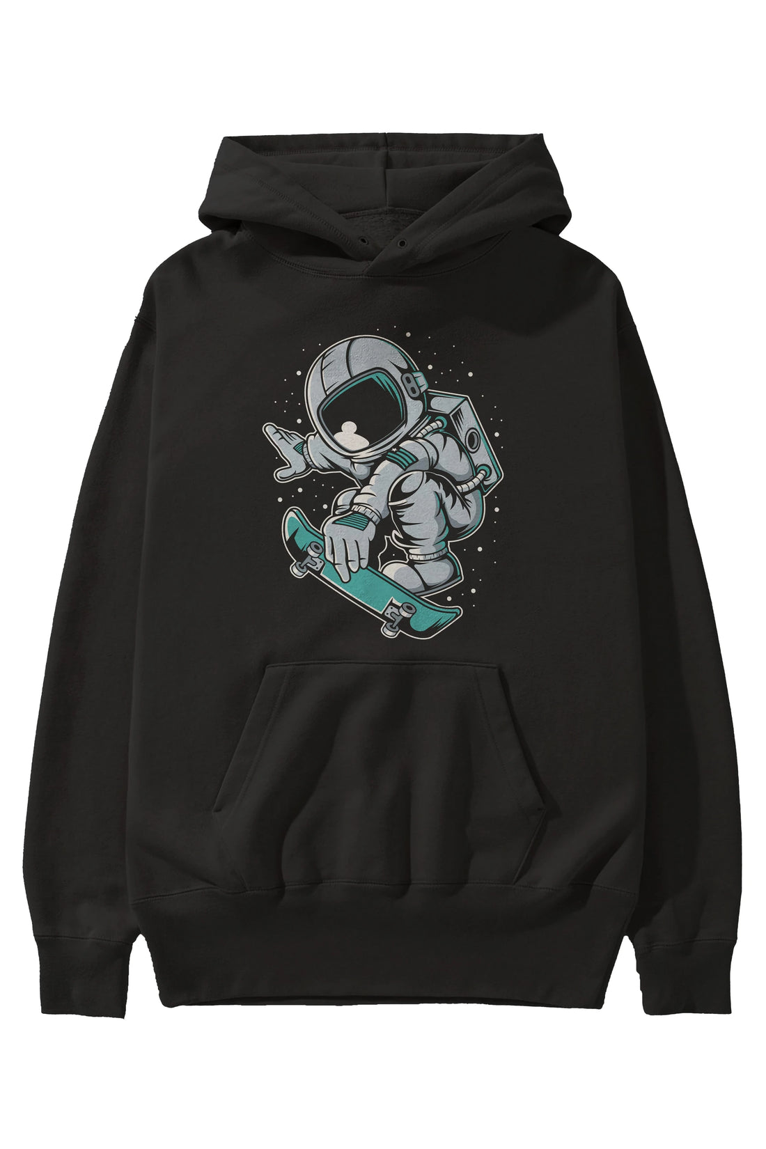Astronaut Skateboard Jump Ön Baskılı Hoodie Oversize Kapüşonlu Sweatshirt Erkek Kadın Unisex