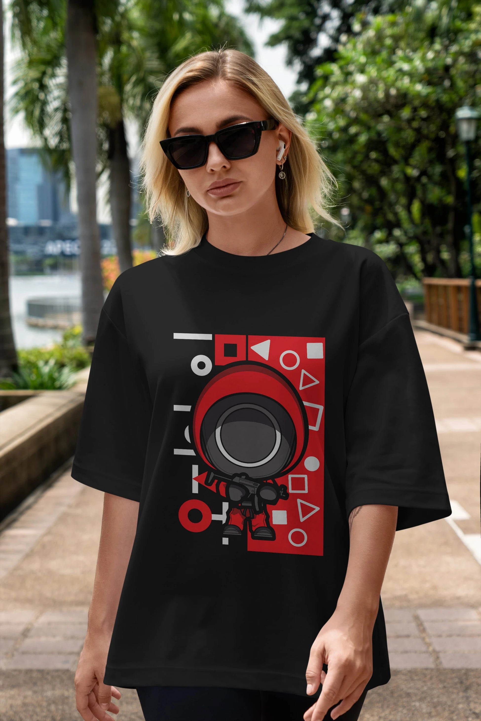 Squid Game (4) Ön Baskılı Oversize t-shirt Erkek Kadın Unisex %100 Pamuk Bisiklet Yaka tişort