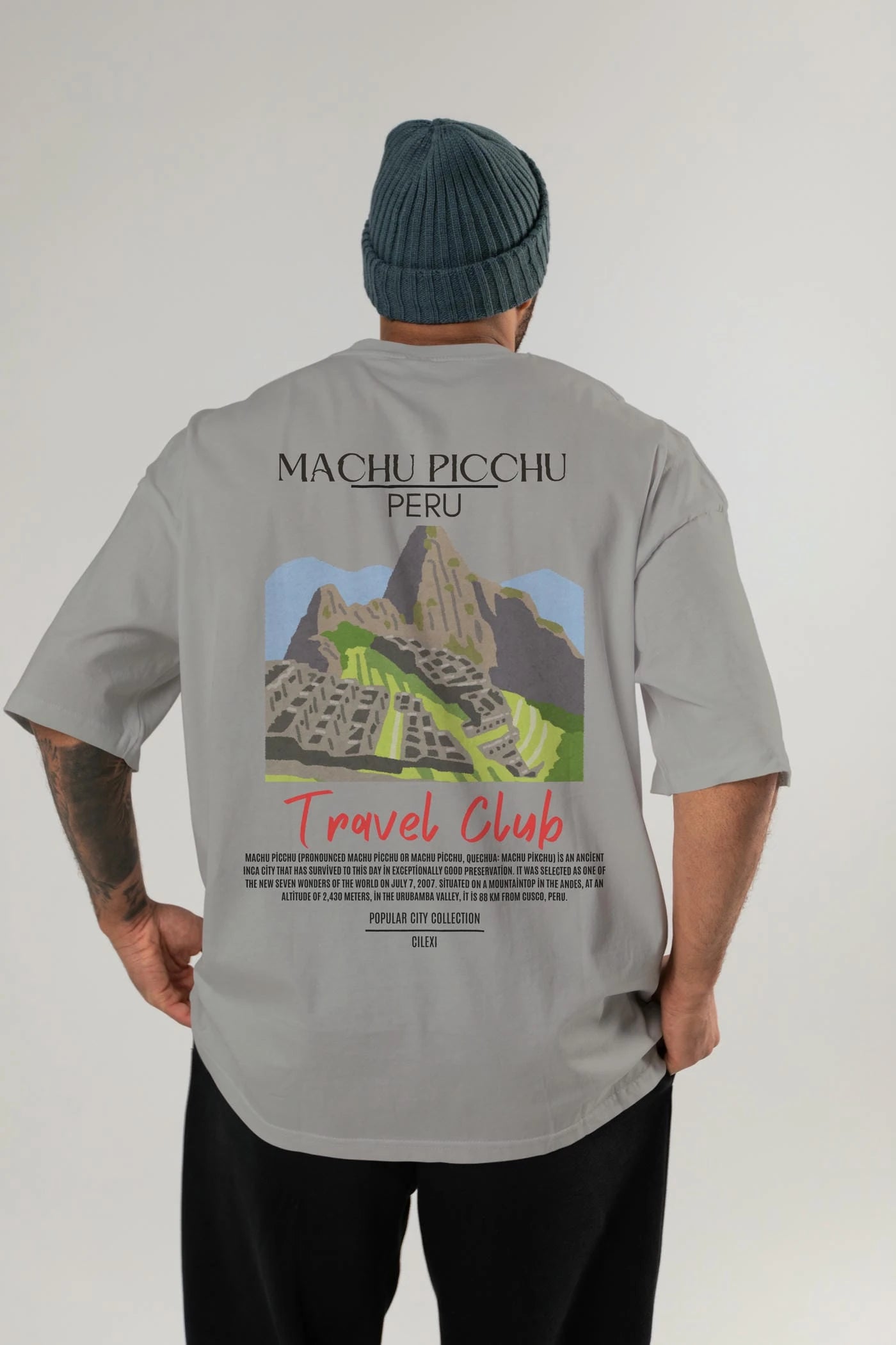 Machu Picchu Peru Arka Baskılı Oversize t-shirt Erkek Kadın Pamuk Bisiklet Yaka tişort