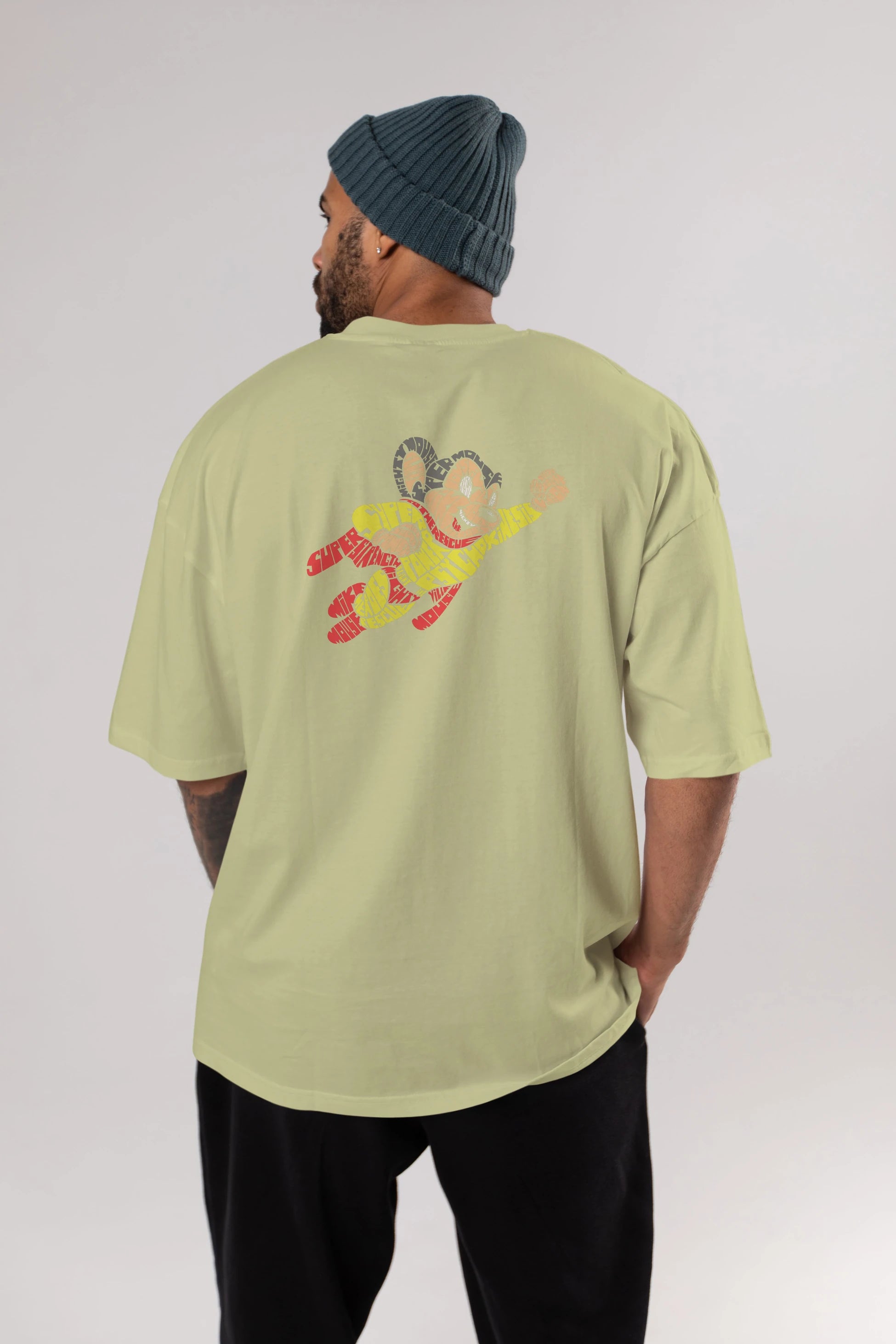 Mighty Mouse Arka Baskılı Oversize t-shirt %100 pamuk Erkek Kadın Unisex