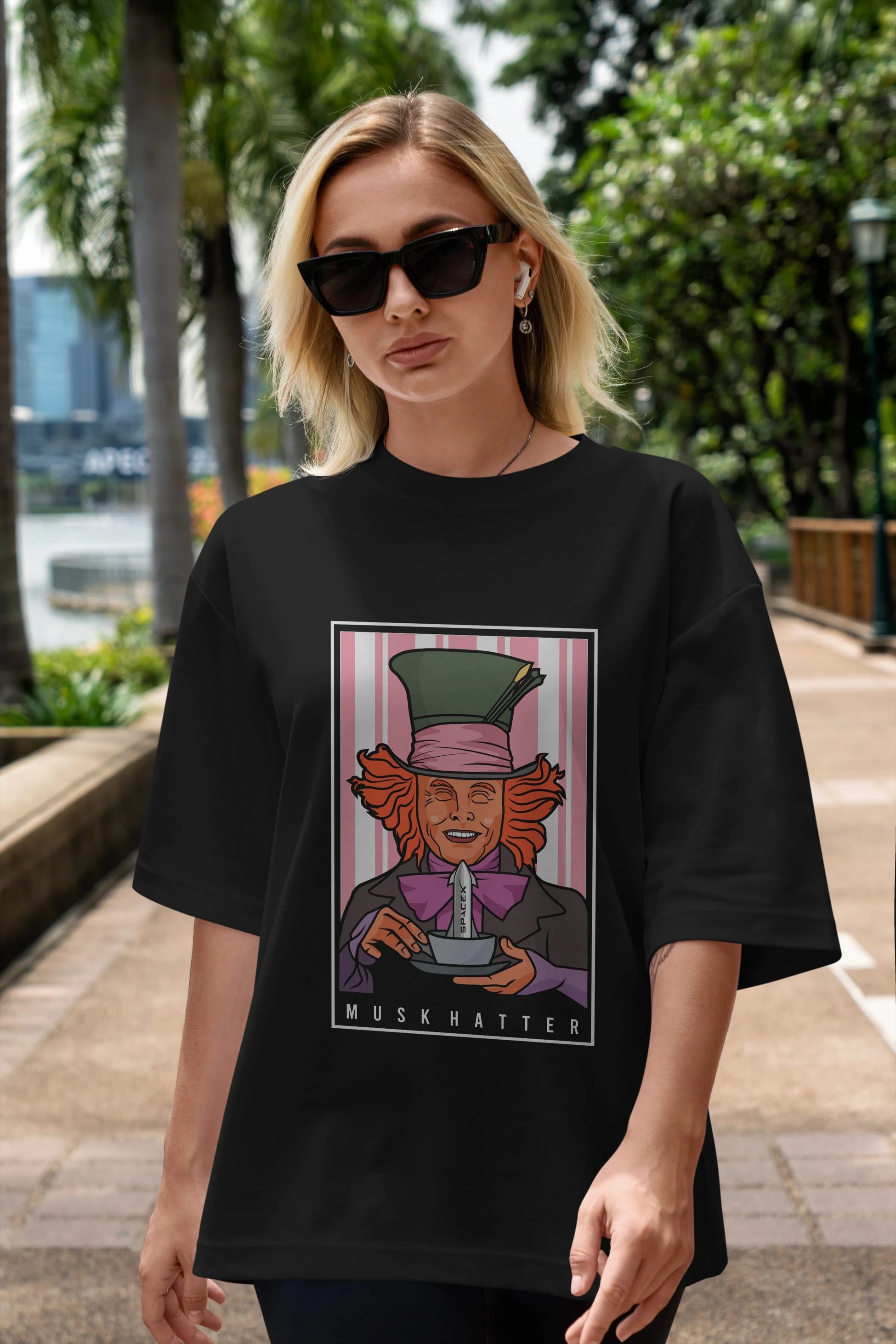 Mad Hatter Elon Musk Ön Baskılı Oversize t-shirt Erkek Kadın Unisex %100 Pamuk tişort