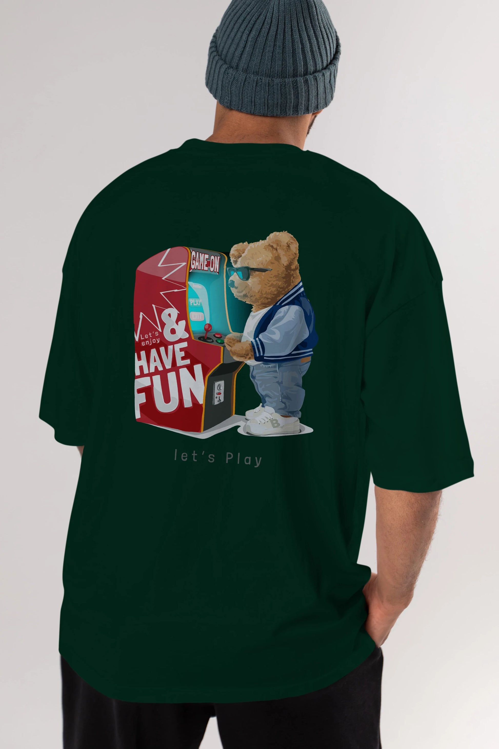 Teddy Bear Lets Play Arka Baskılı Oversize t-shirt Erkek Kadın Unisex %100 Pamuk