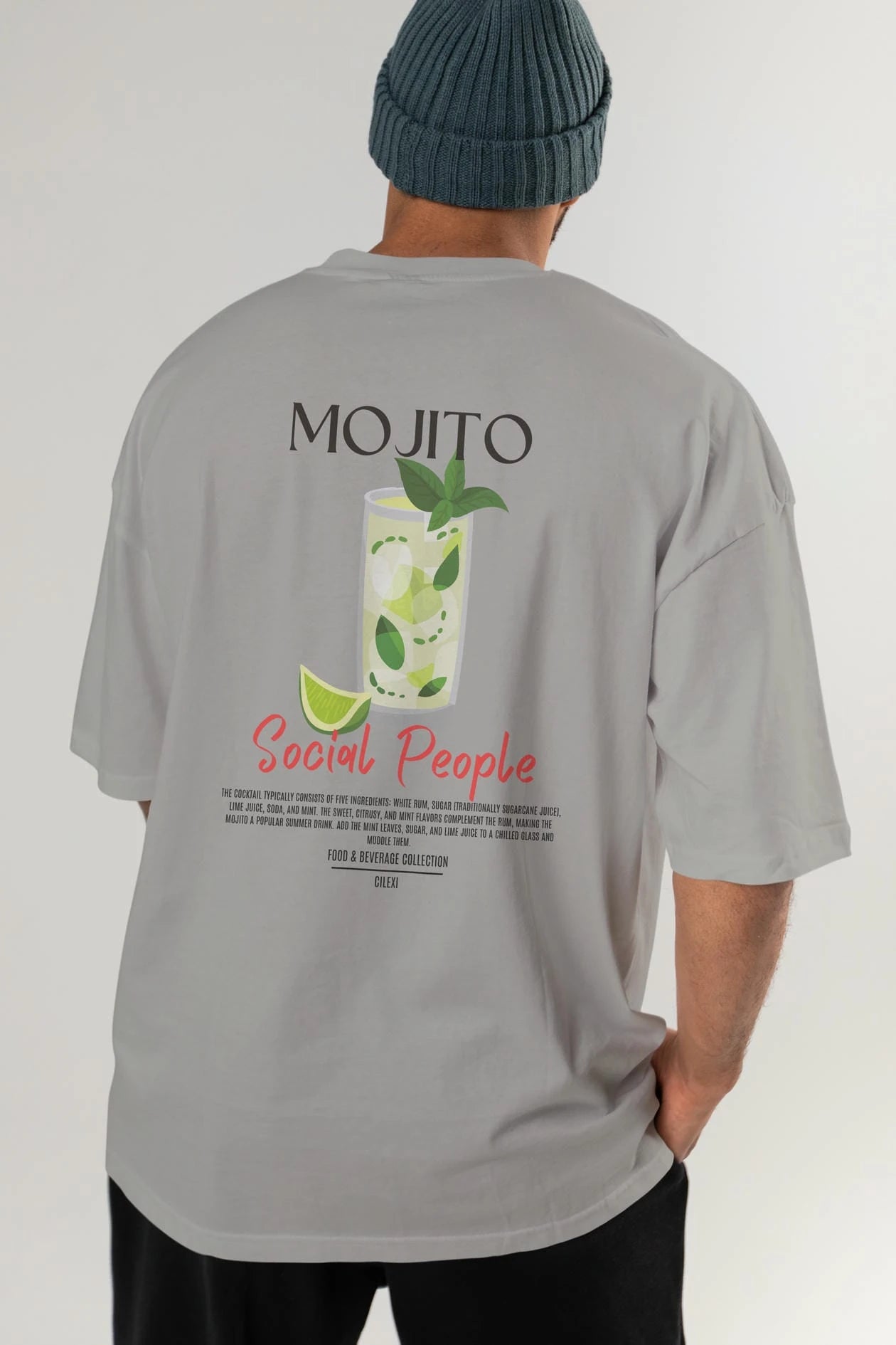 Mojıto Kokteyl Serisi Baskılı Oversize t-shirt Erkek Kadın Unisex %100 Pamuk Bisiklet Yaka tişort