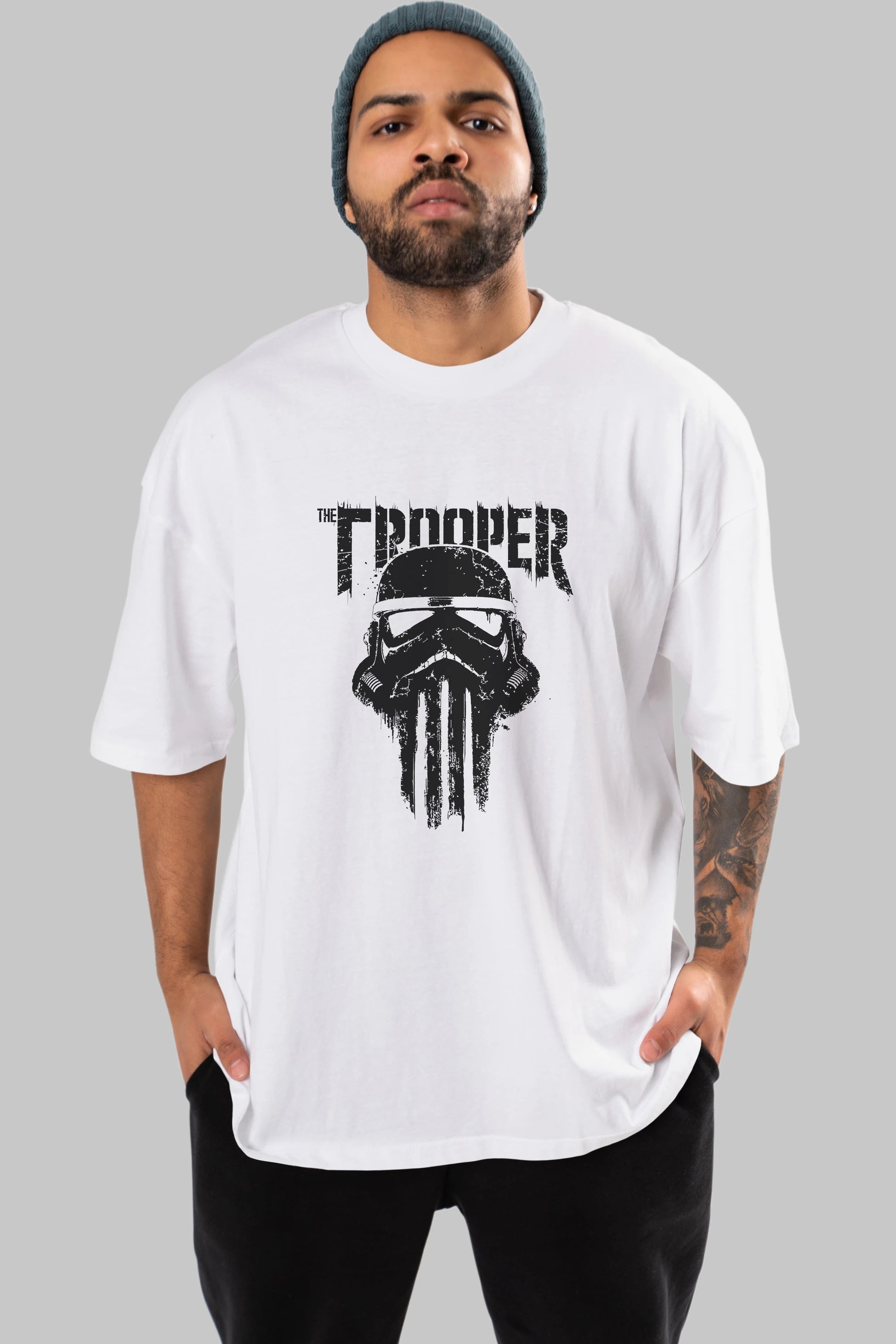 The Trooper Ön Baskılı Oversize t-shirt Erkek Kadın Unisex %100 Pamuk Bisiklet Yaka tişort