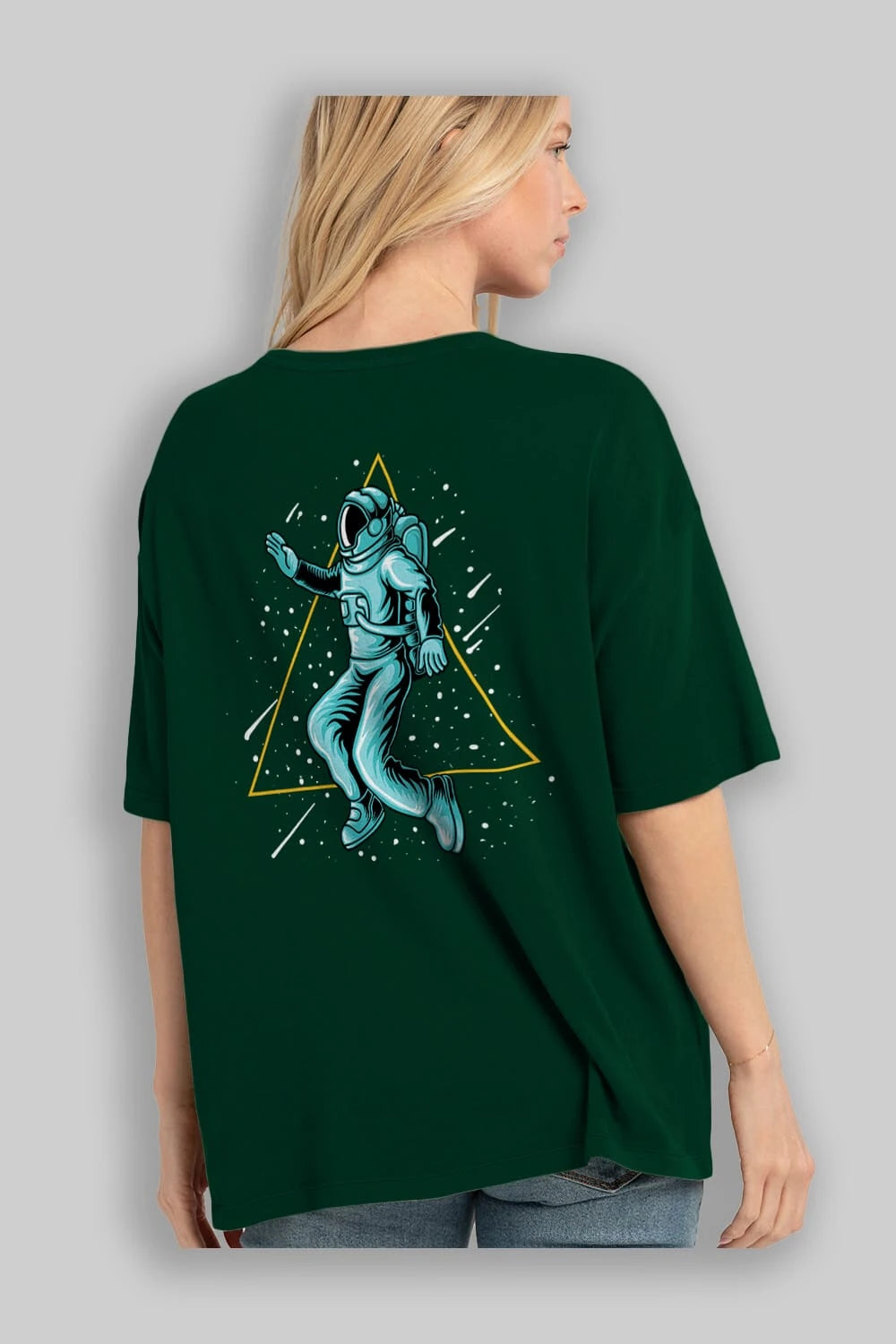Astronaut Starry Triangle Arka Baskılı Oversize t-shirt Erkek Kadın Unisex