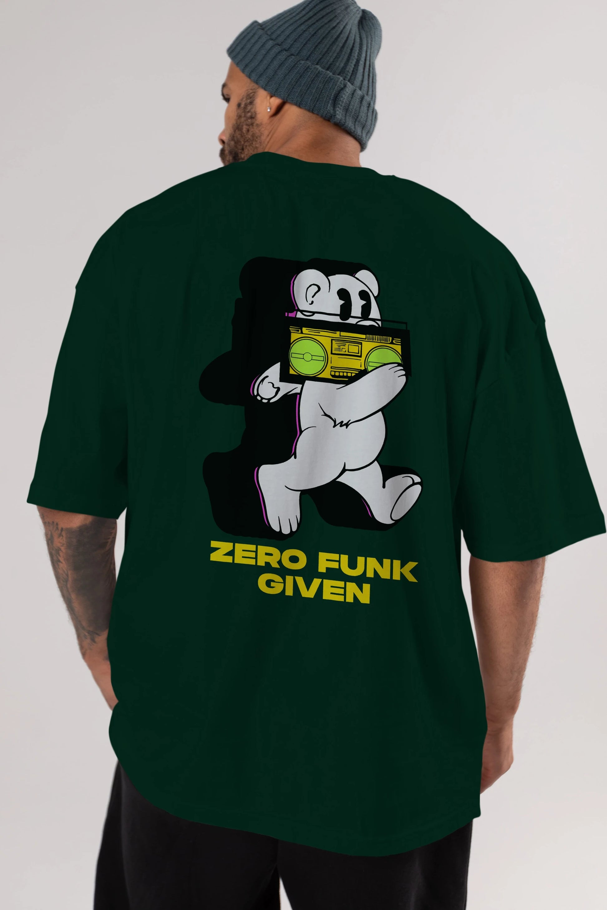 Zero Funk Given Bear Arka Baskılı Oversize t-shirt Erkek Kadın Unisex