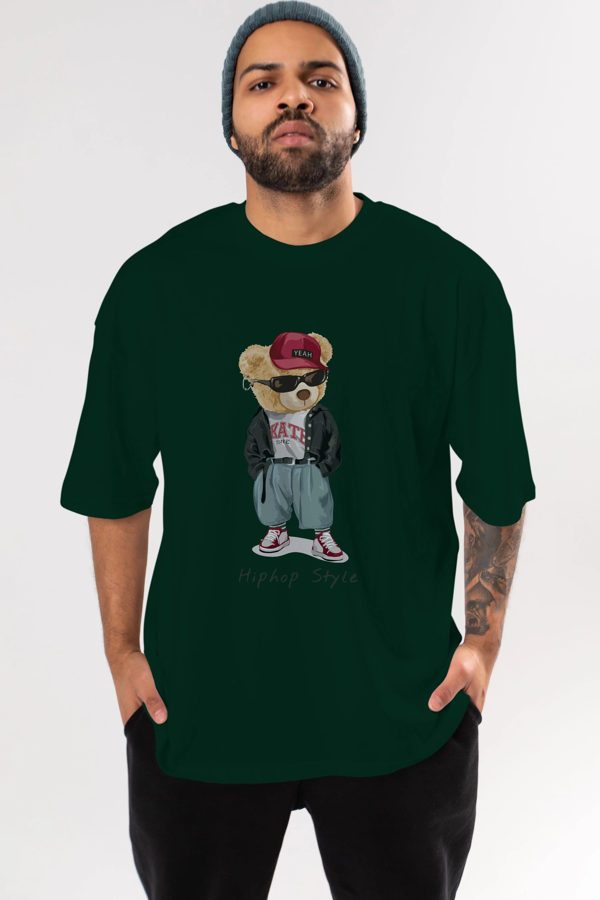 Teddy Bear Hiphop Style Ön Baskılı Oversize t-shirt Erkek Kadın Unisex %100 Pamuk