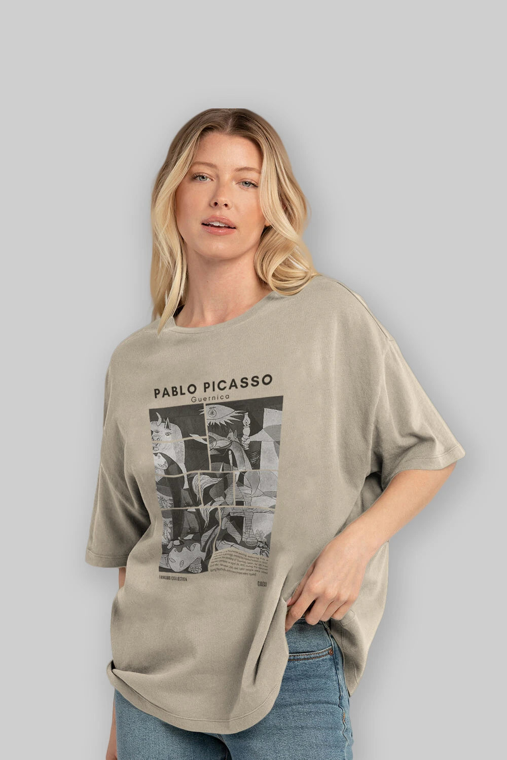 Pablo Picasso Guernica ön Baskılı Oversize t-shirt Erkek Kadın Bisiklet Yaka Pamuk tişort