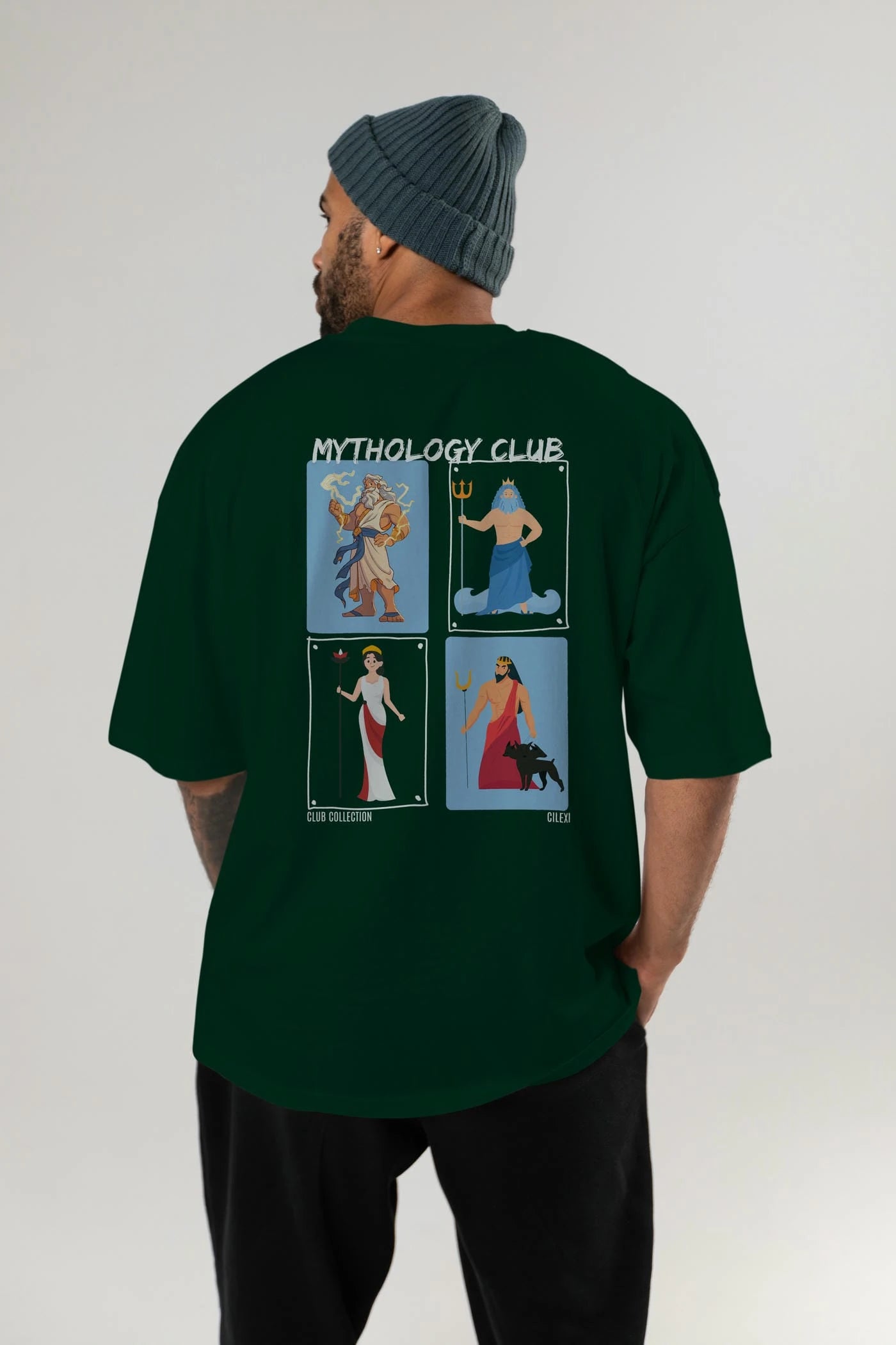 Mythology Club 2 Arka Baskılı Oversize t-shirt Erkek Kadın %100 Pamuk Bisiklet Yaka tişort