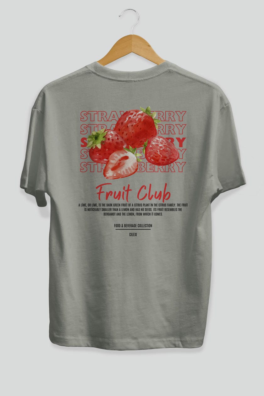 Strawberry Arka Baskılı Oversize t-shirt Erkek Kadın Pamuk Bisiklet Yaka tişort