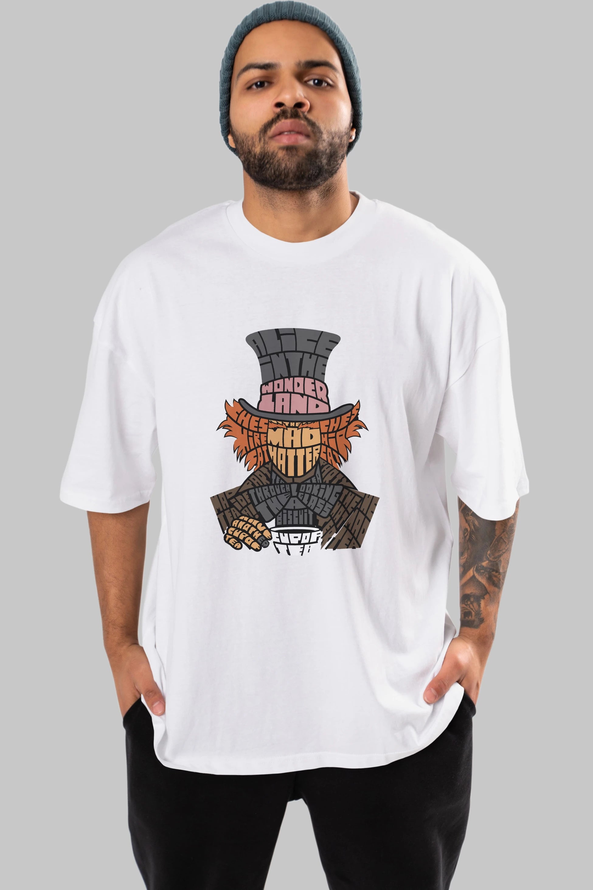 Madhatter Ön Baskılı Oversize t-shirt %100 pamuk Erkek Kadın Unisex