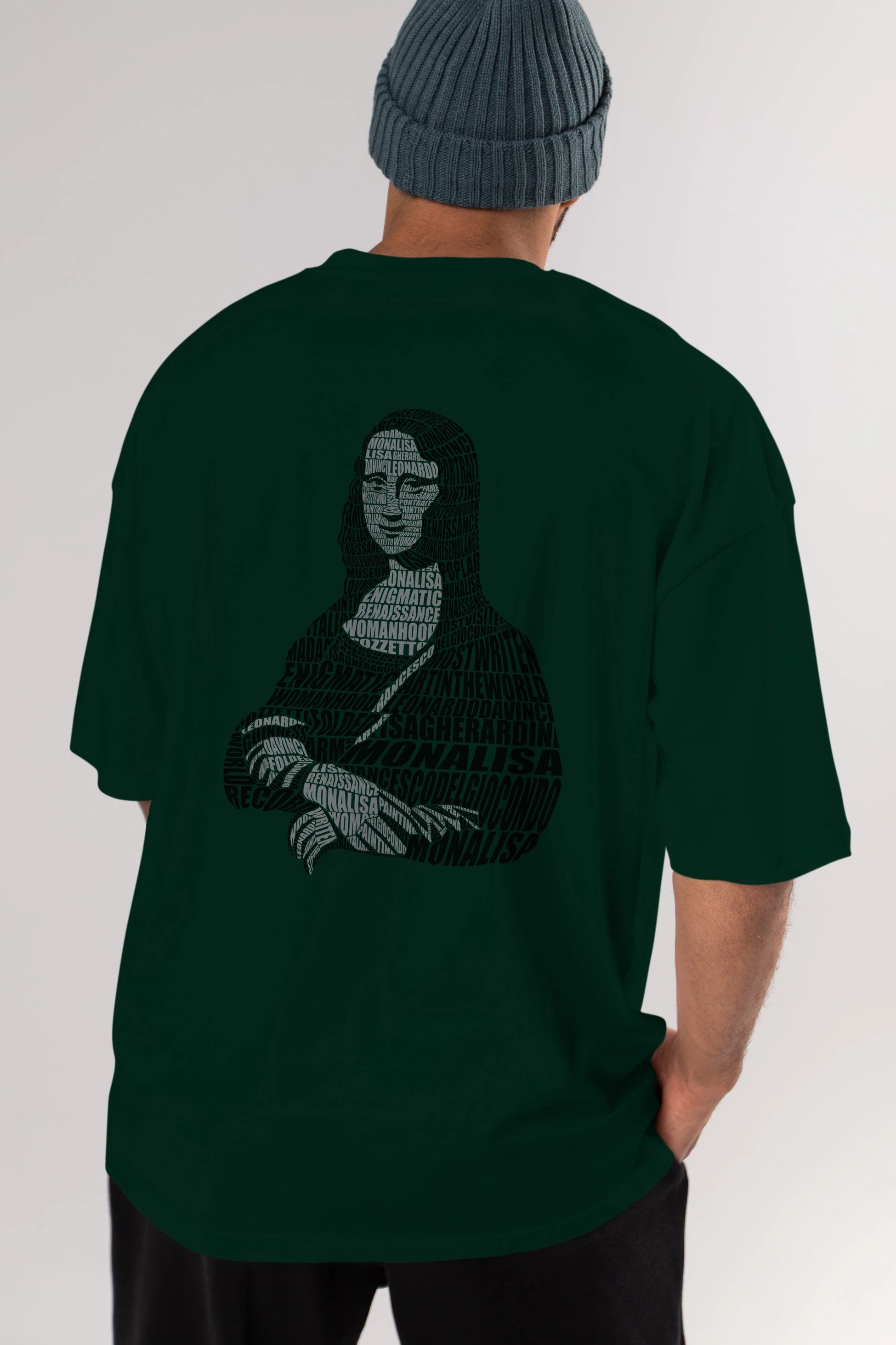 Mona Lisa Calligram Arka Baskılı Oversize t-shirt %100 pamuk Erkek Kadın Unisex